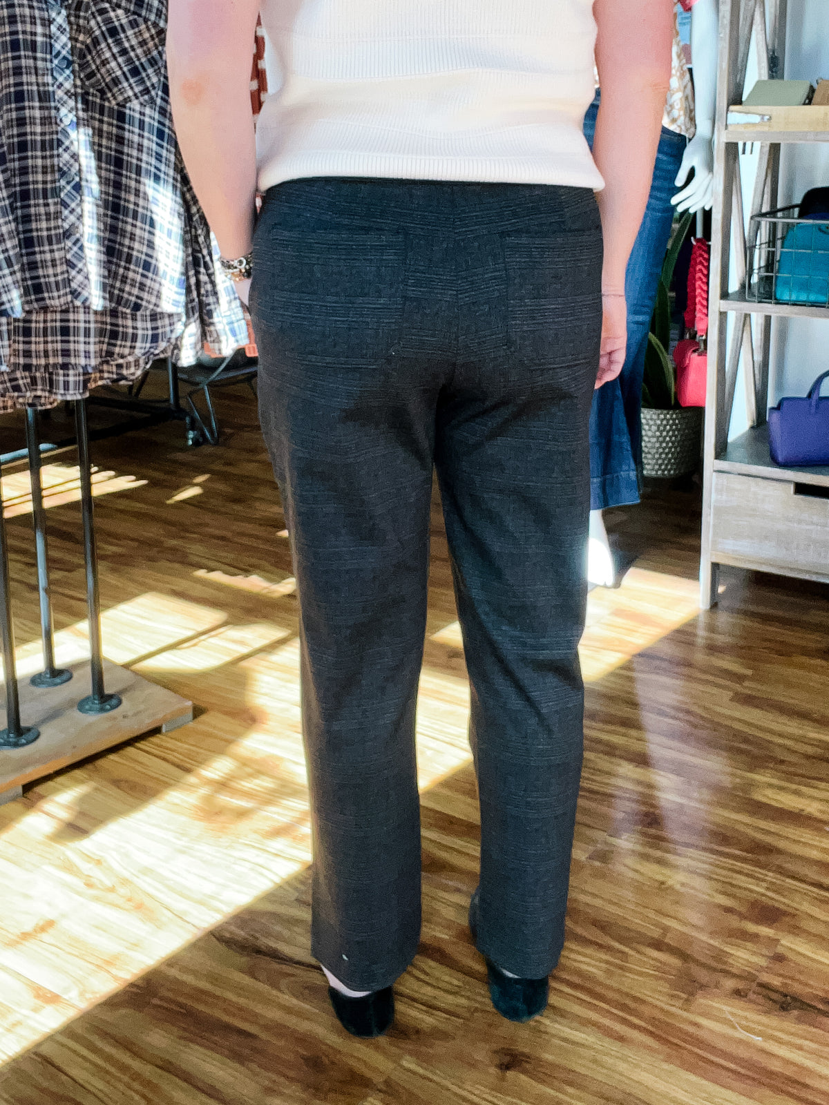 Brown Plaid Ankle Pull on Pant