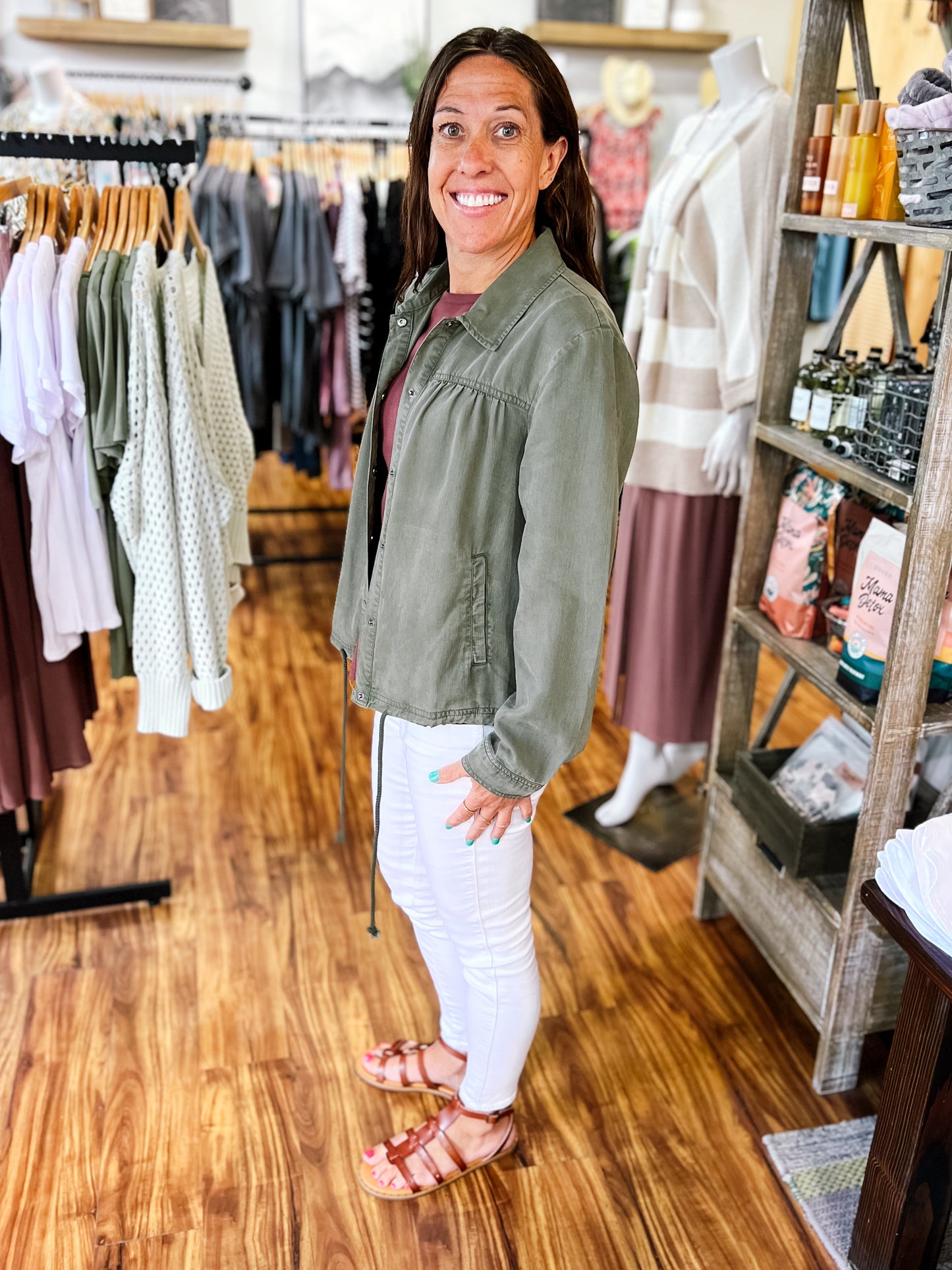 Olive Lightweight Drawstring Jacket