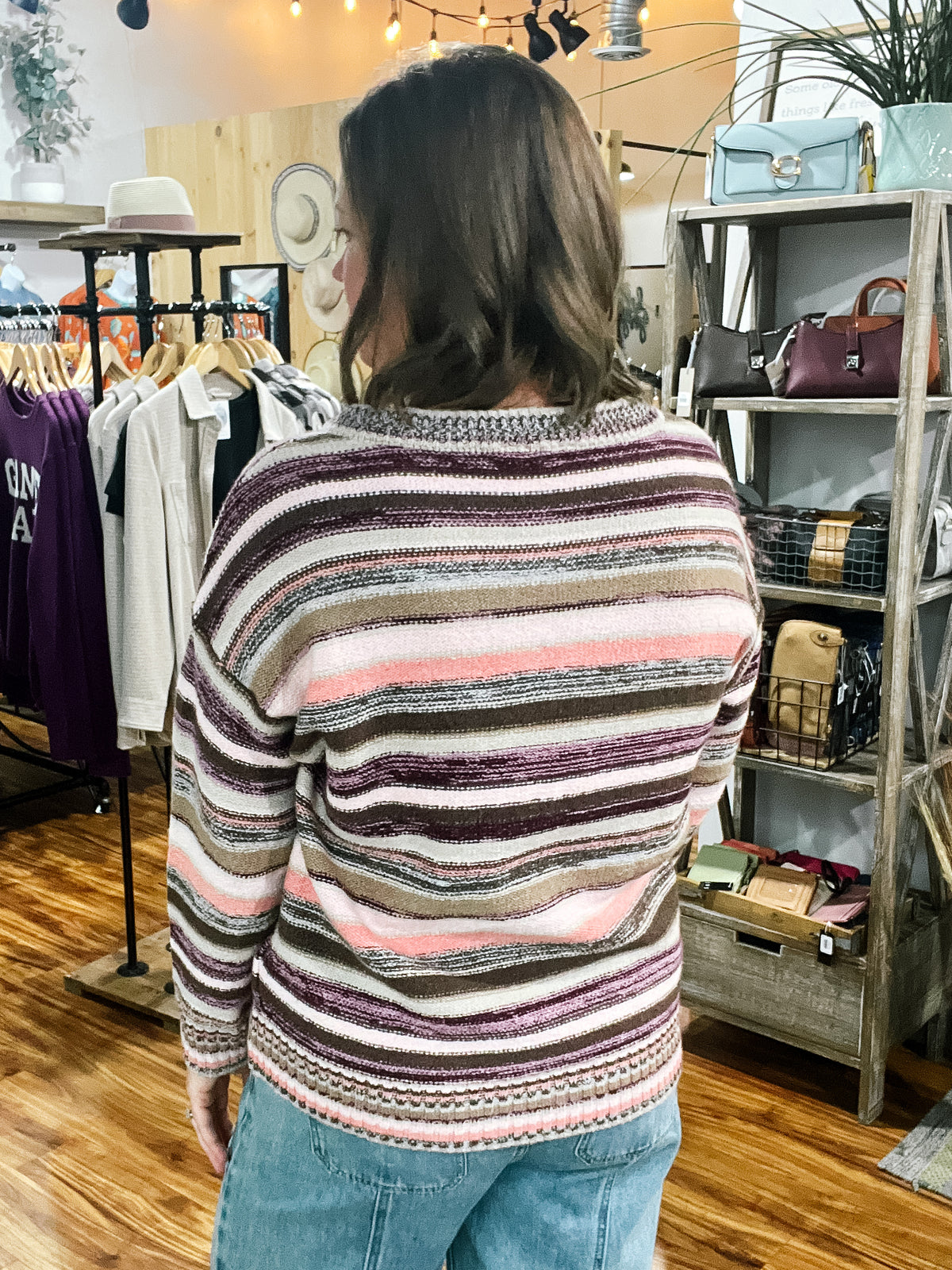 Brown Multi Stripe V-Neck Sweater