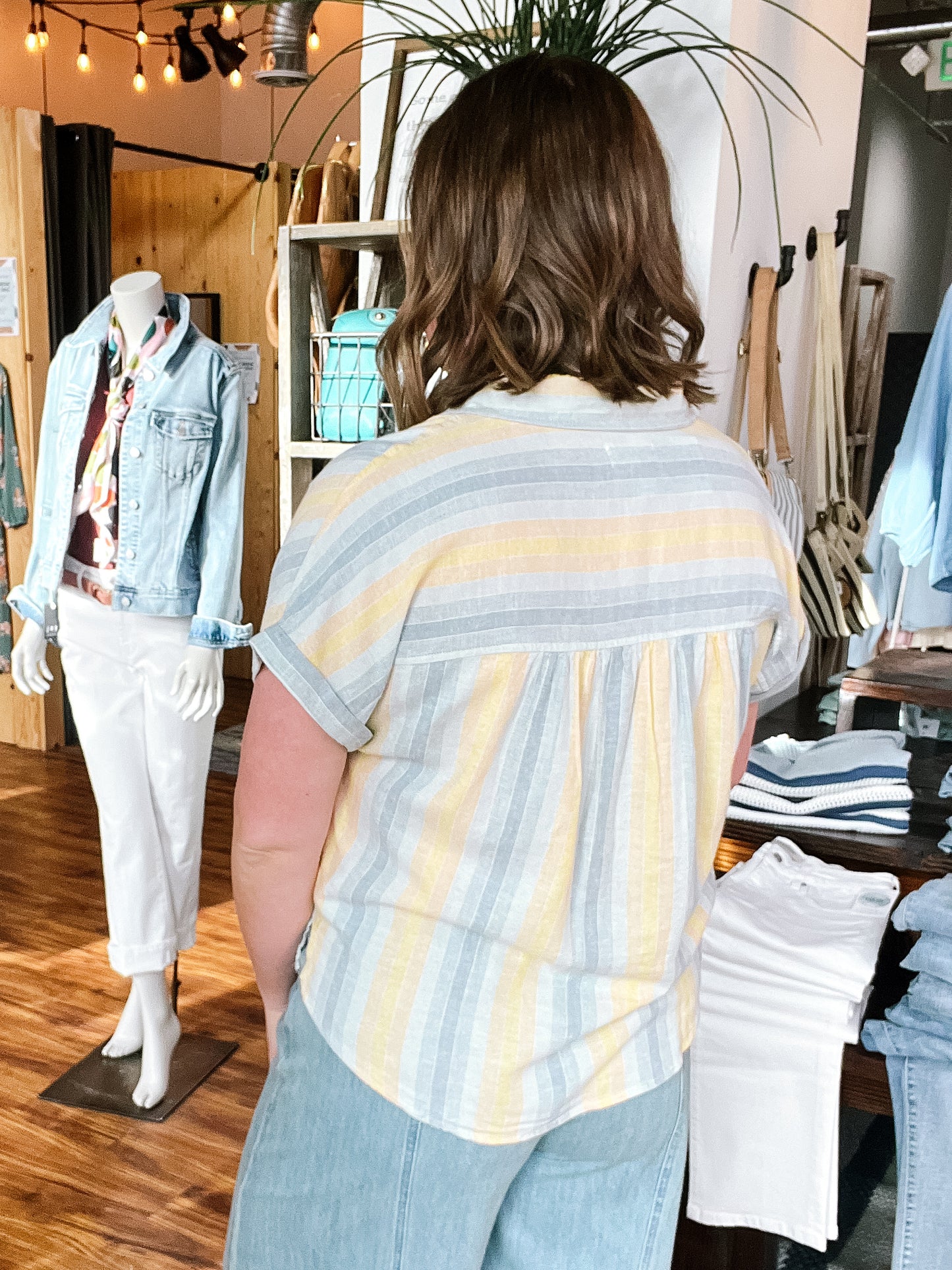 Blue & Yellow Multi Stripe Button Up Shirt