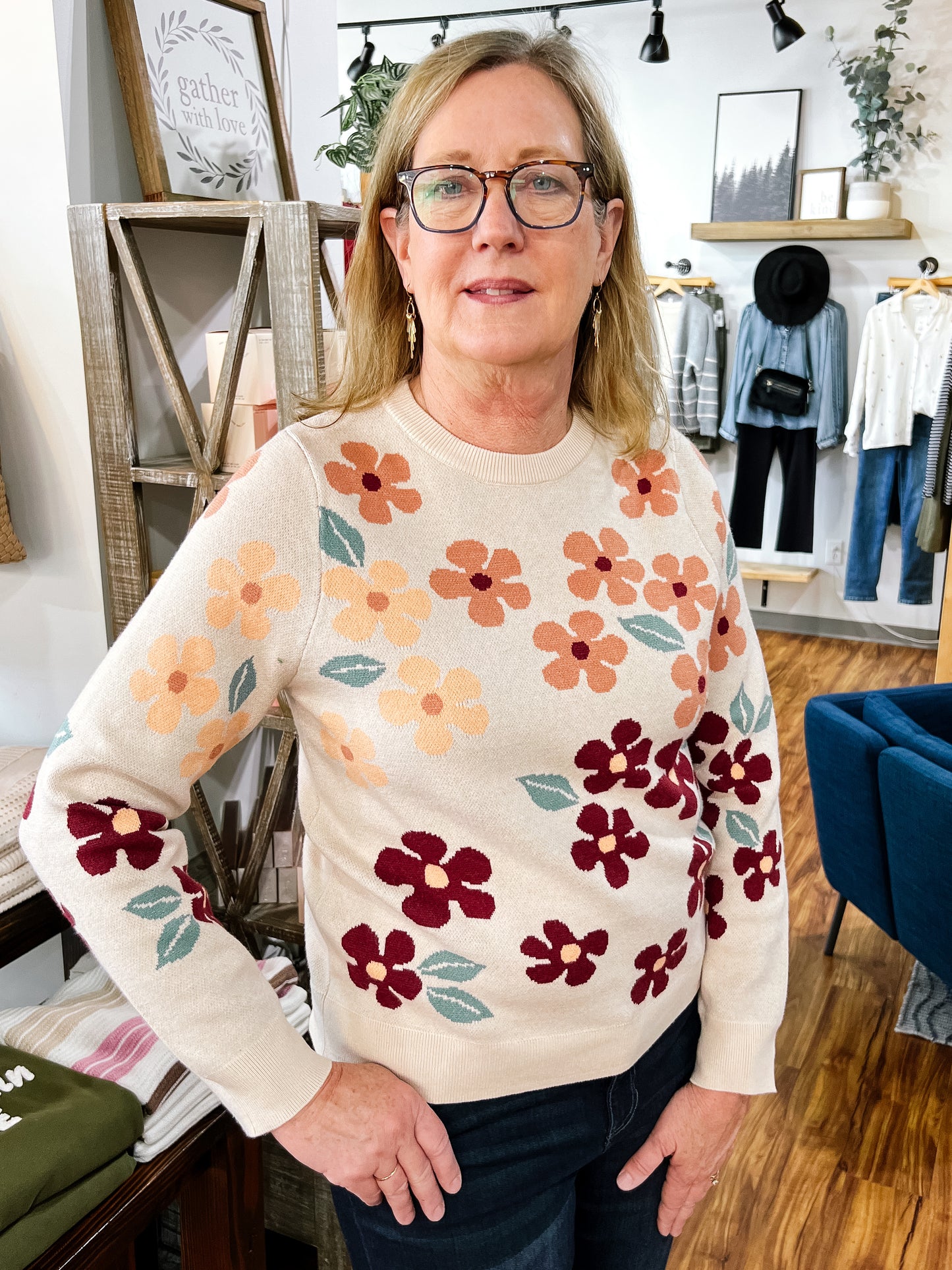 Taupe Flower Sweater
