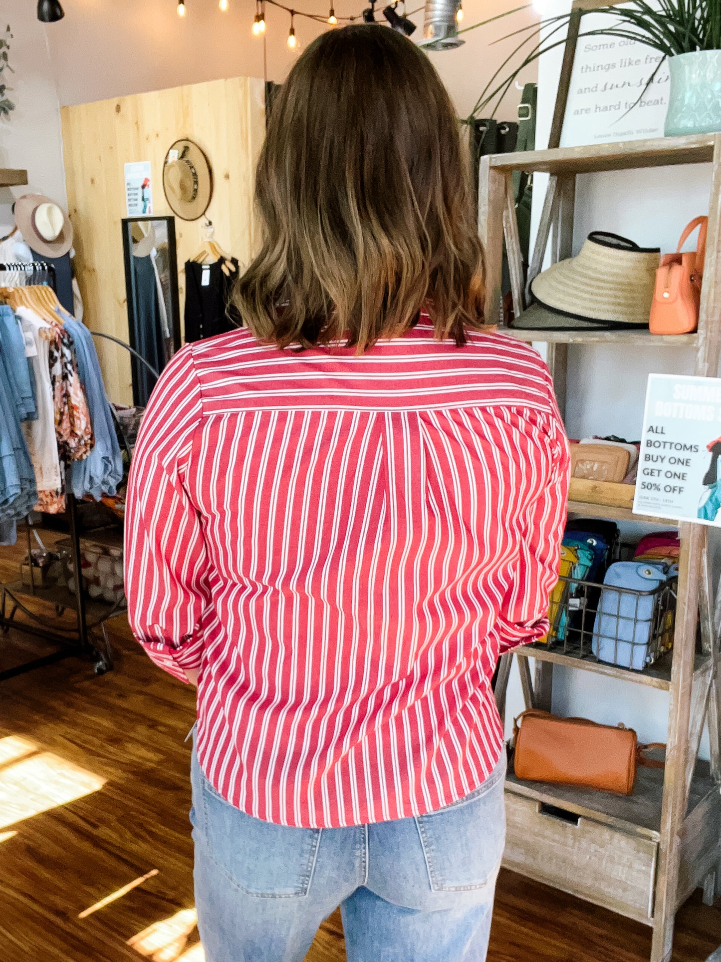 Red And White Stripe Button Front Shirt