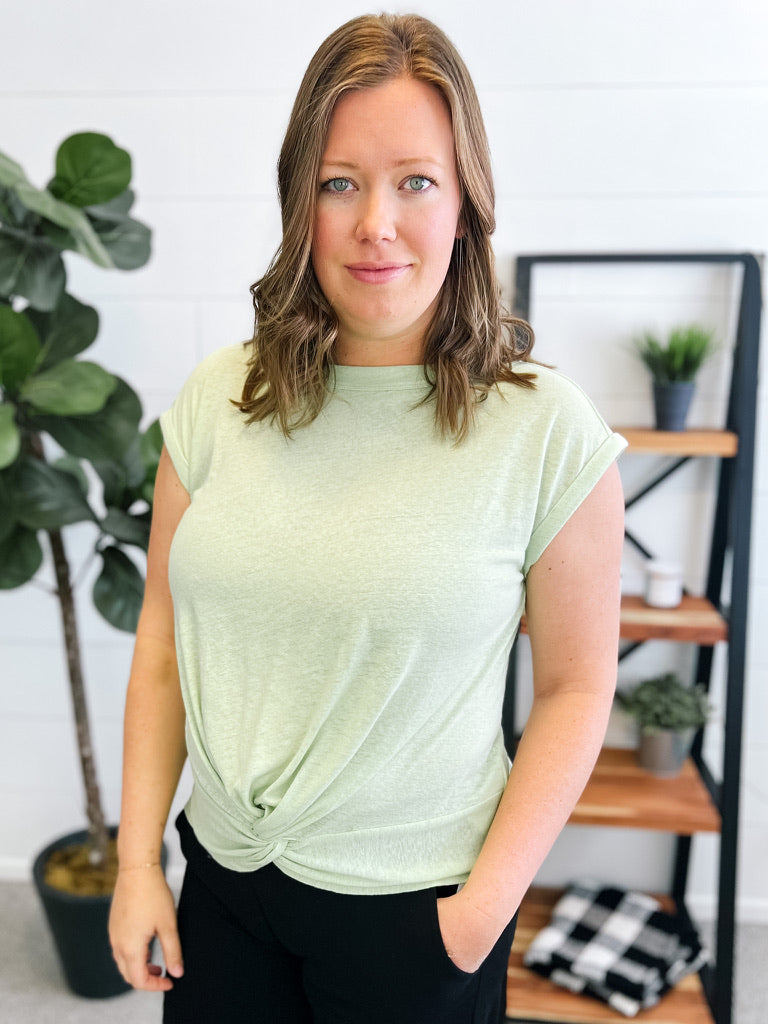 Lime Green Twist Front Top