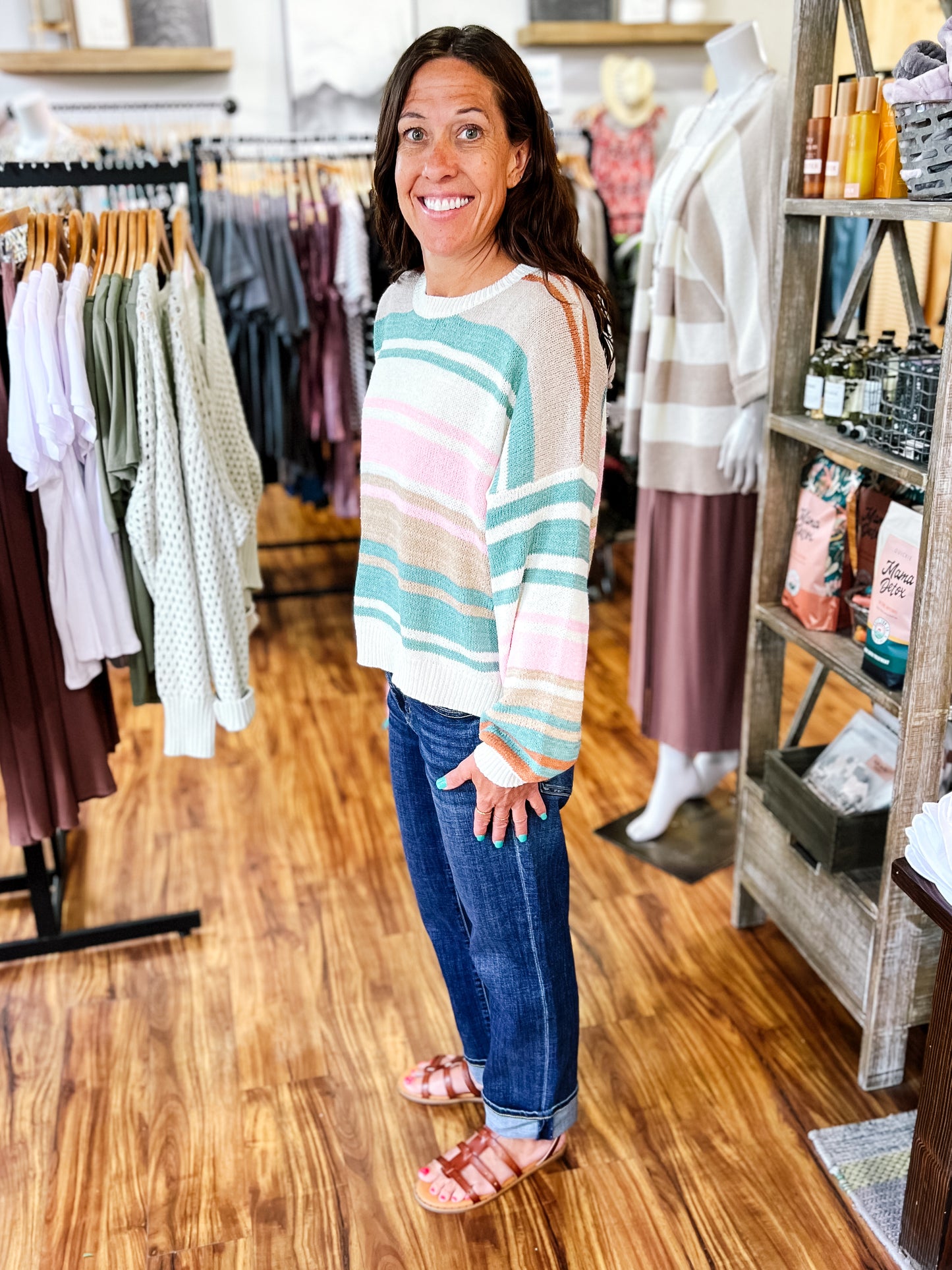 Pink & Teal Long Sleeve Sweater