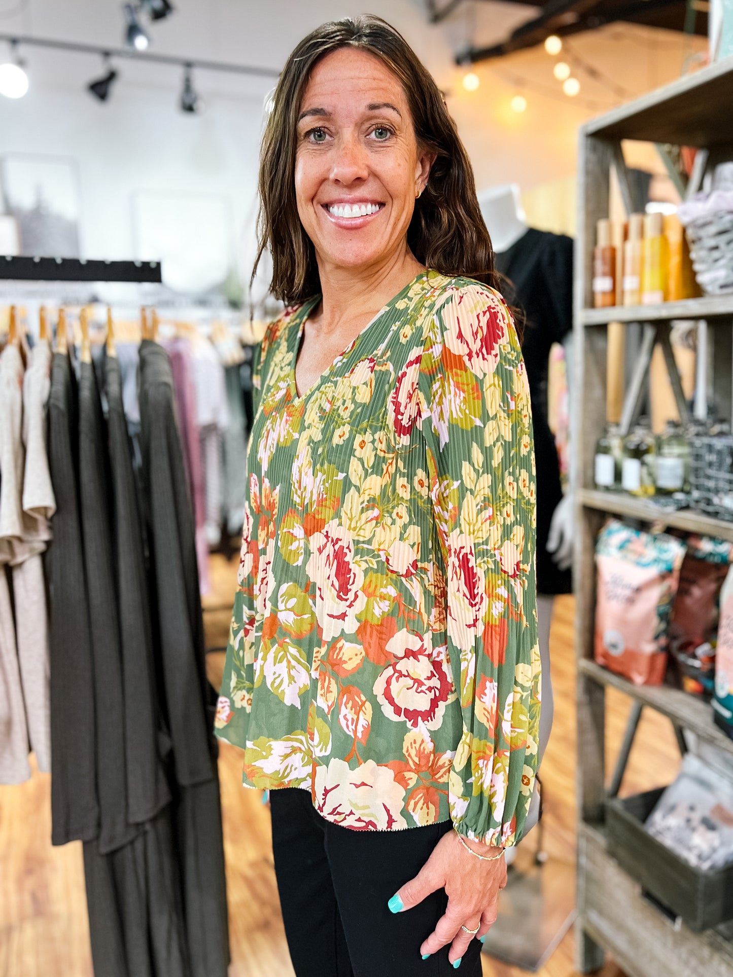 Green Floral Blouse