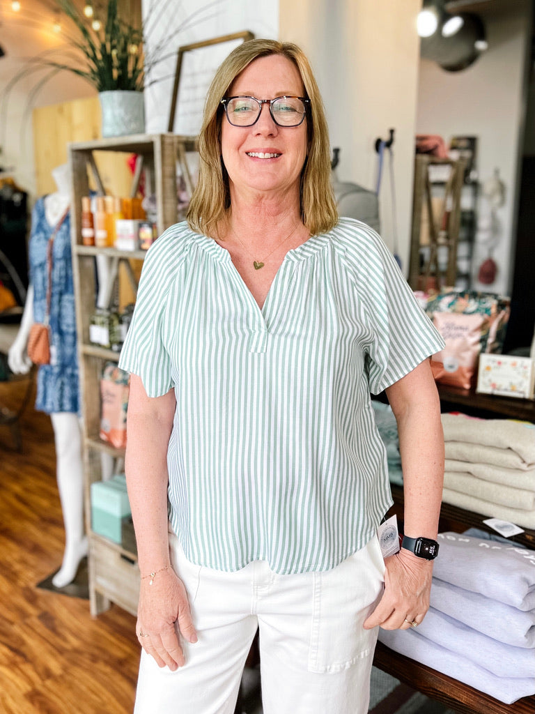 Sage Green Striped Top