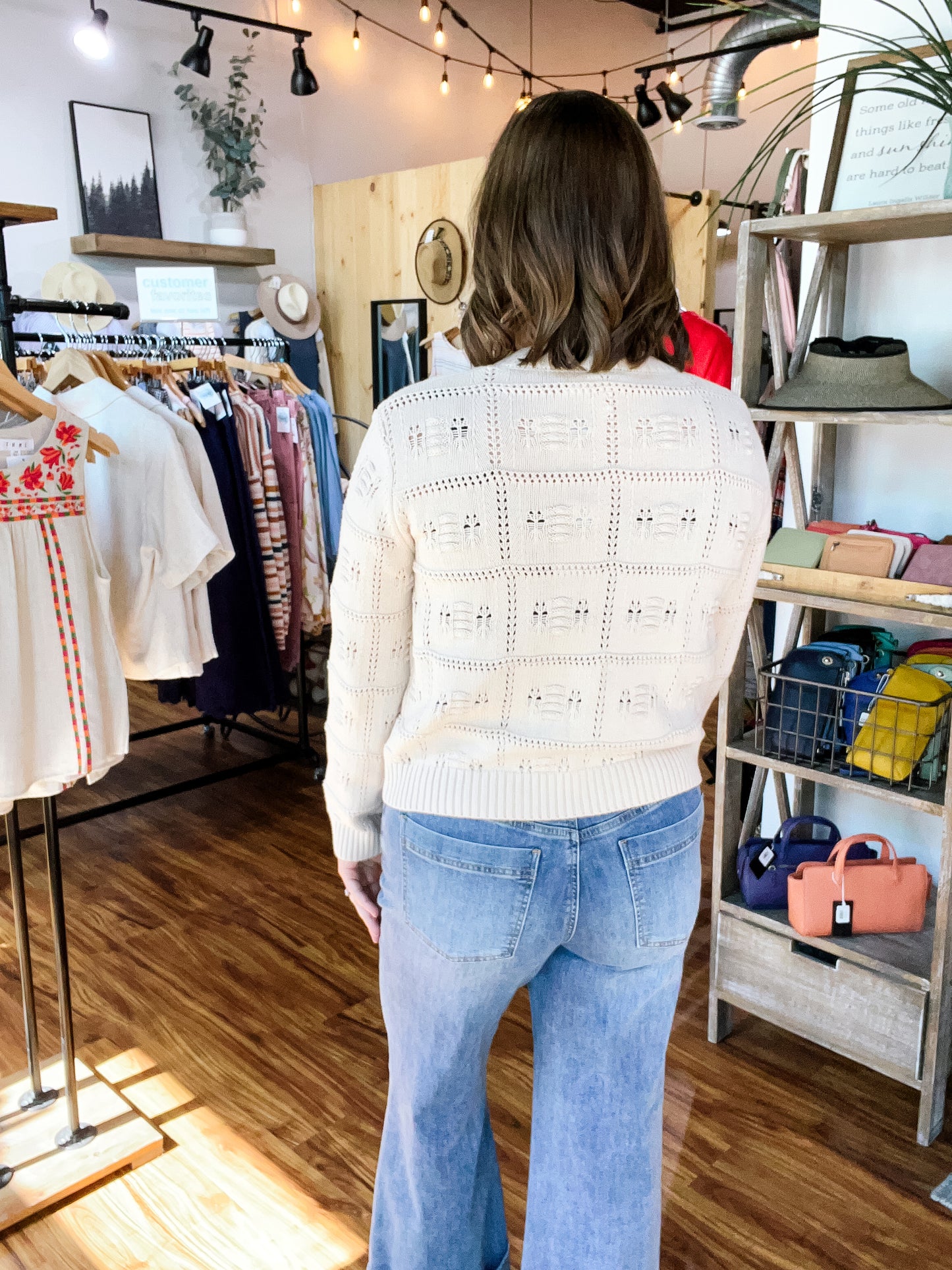 Beige Checkered Knit Sweater