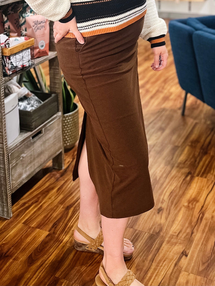 Brown Suede Midi Skirt