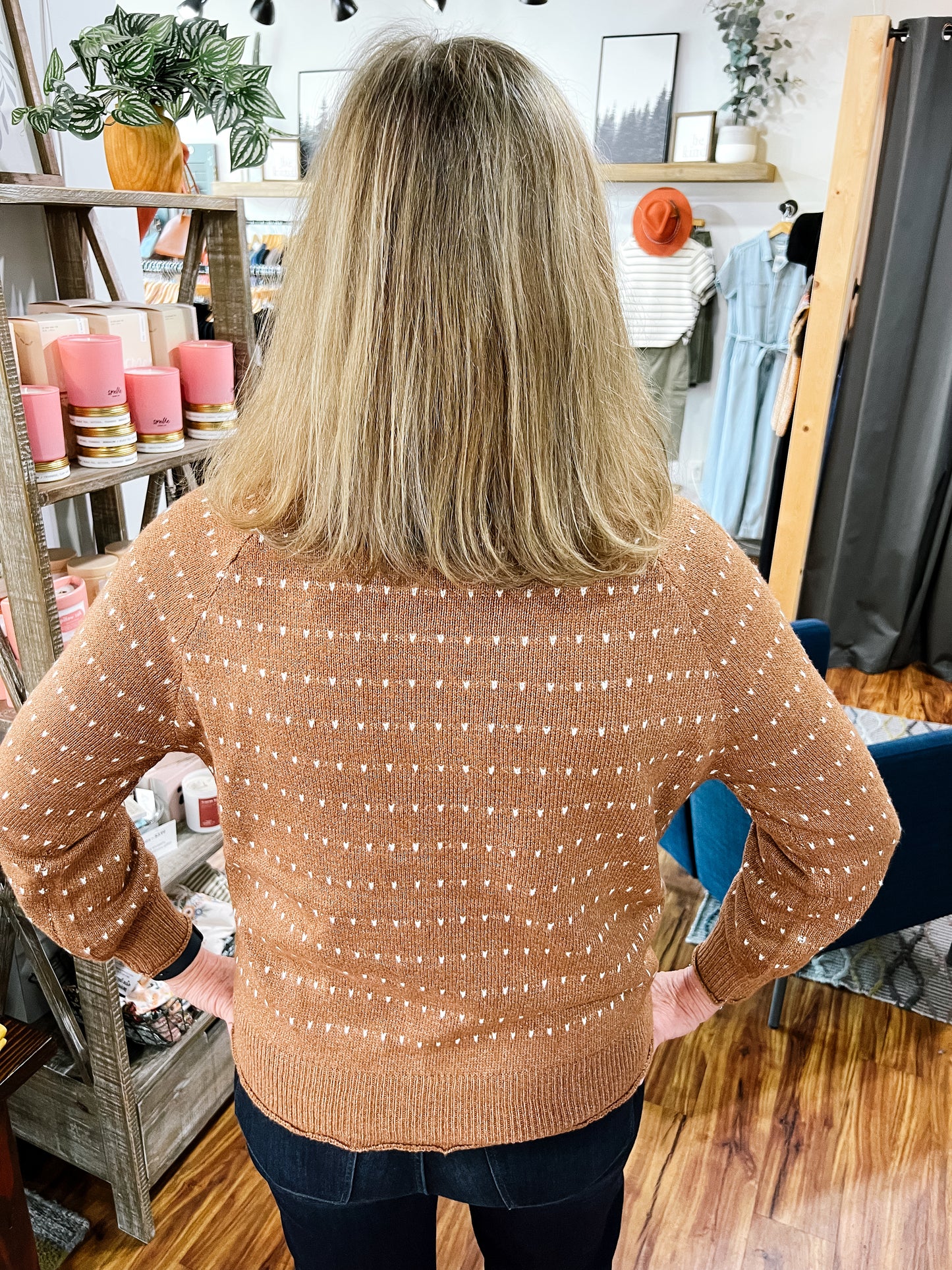 Camel Sweater W/ Ivory Texture Stripe