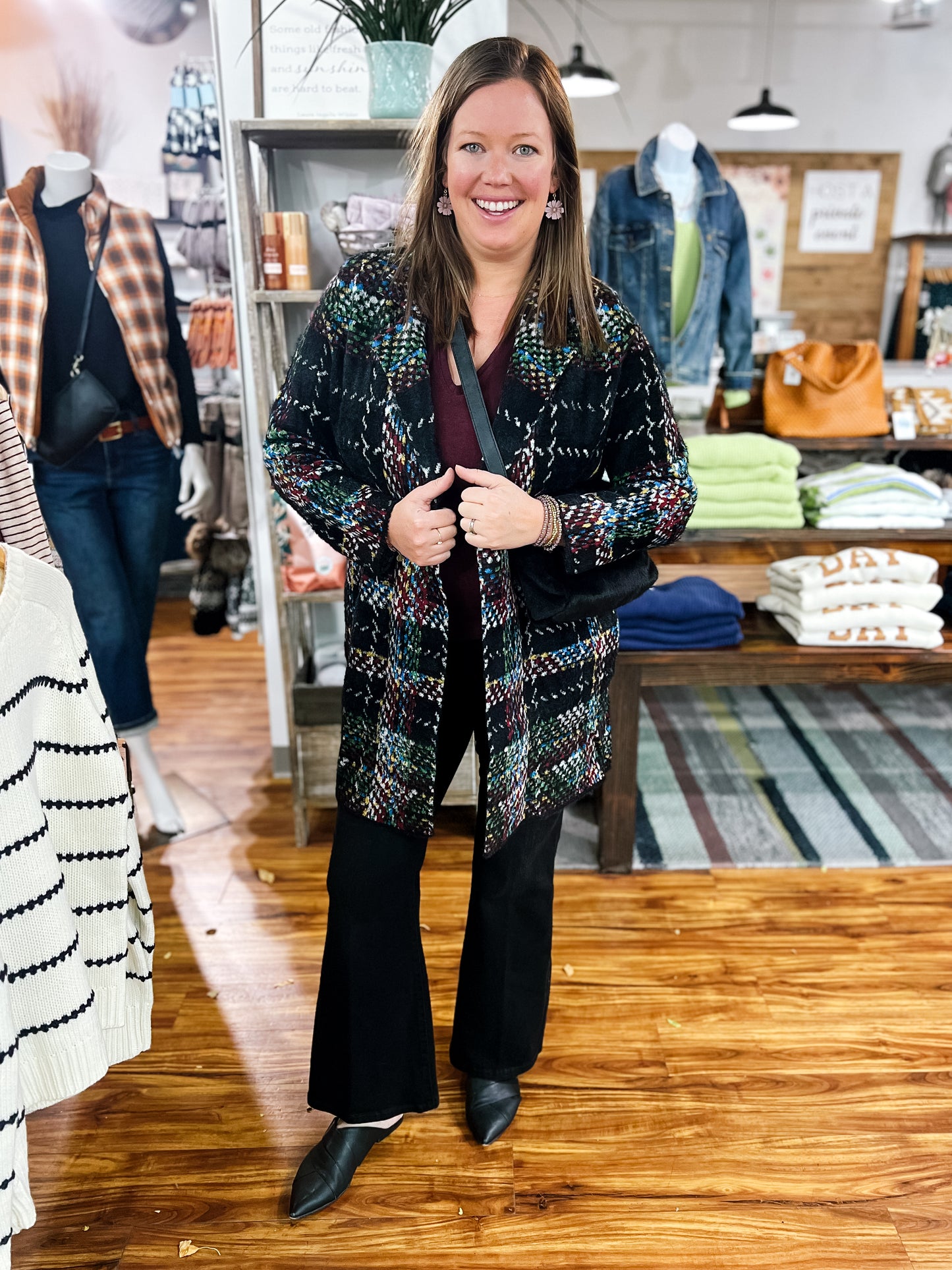 Black Multi Plaid Coatigan