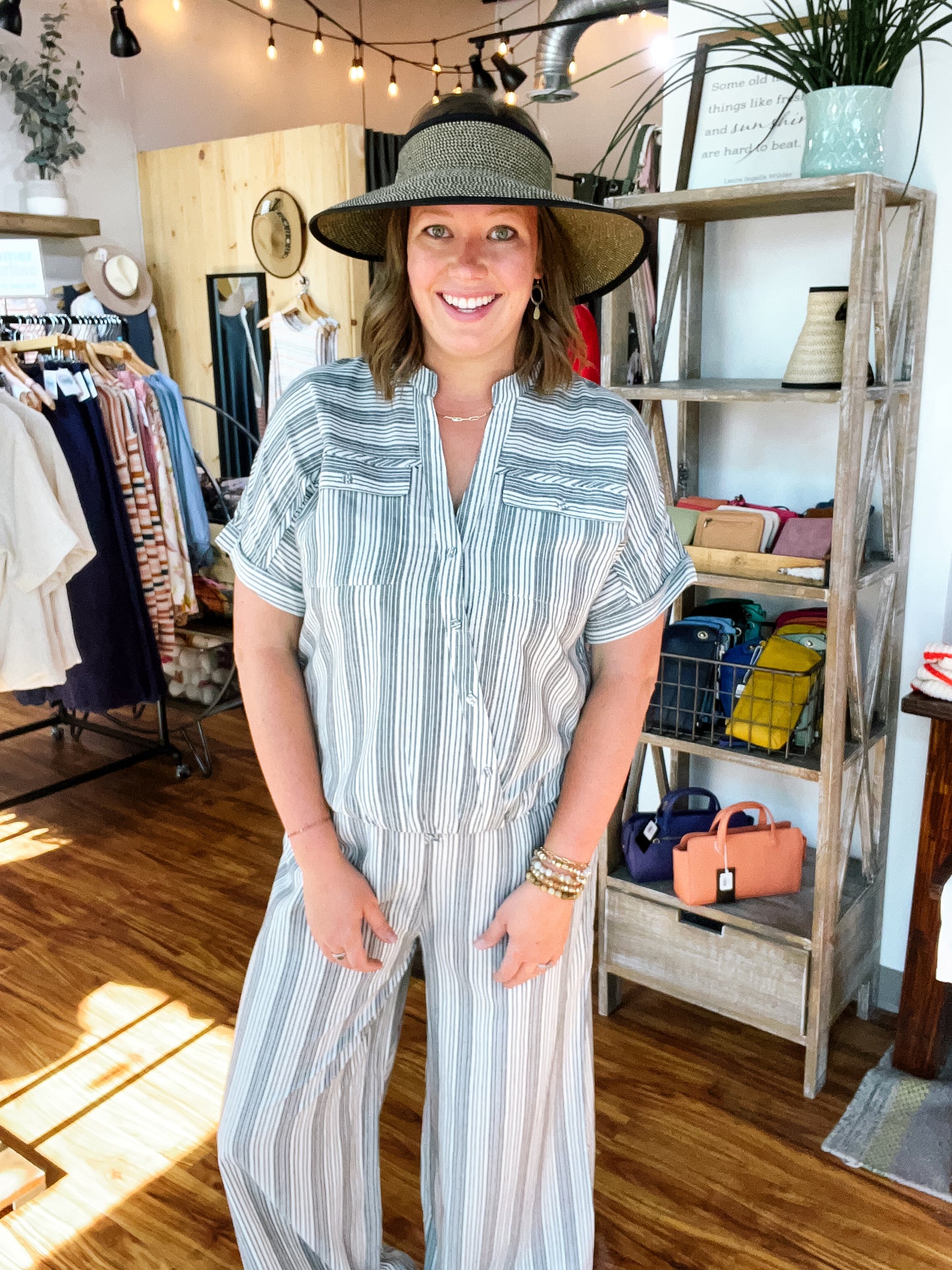 Gray & White Stripe Mock-Wrap Top