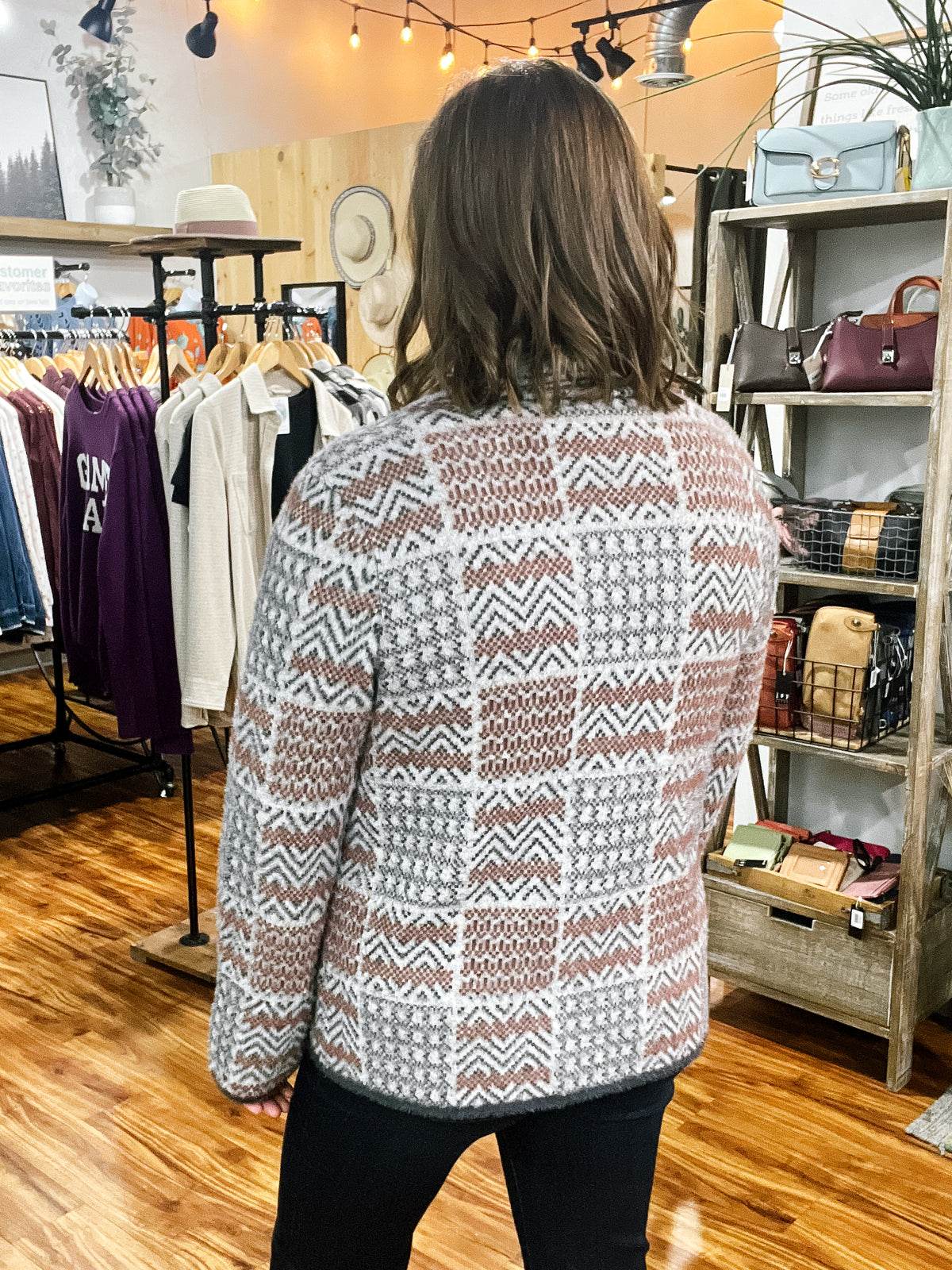 Charcoal & Brown Chevron Sweater Jacket