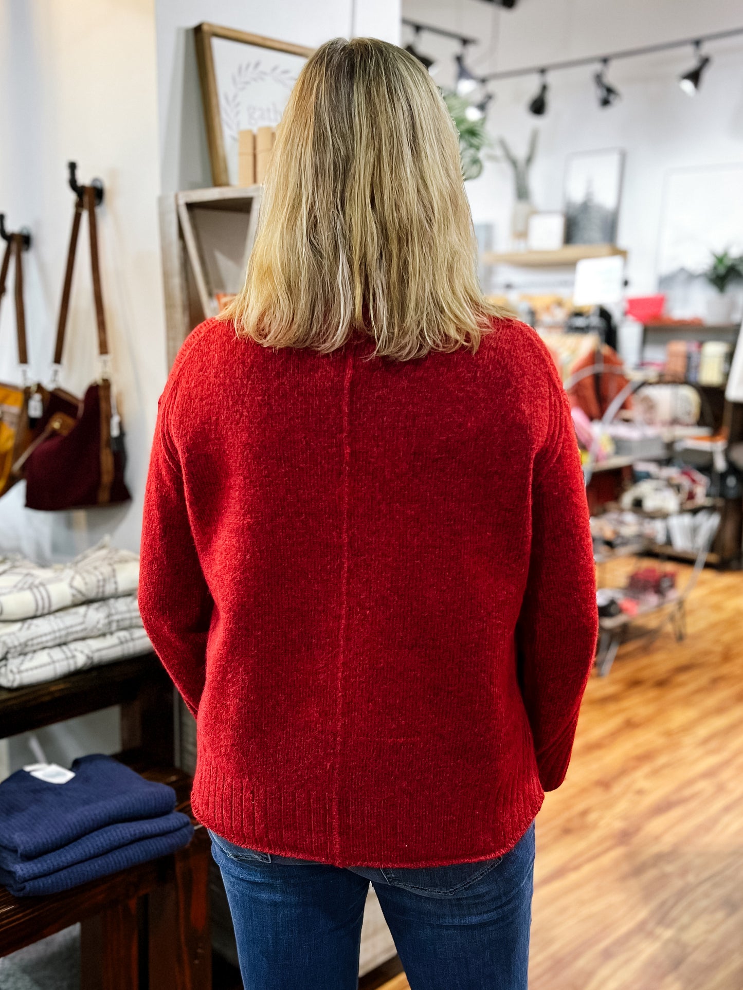 Burgandy Ribbed Long Sleeve Mock Sweater