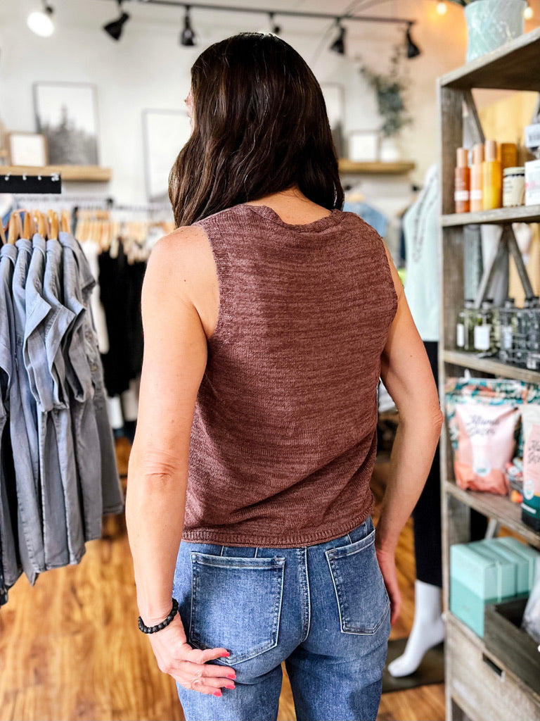 Brown Knit V Neck Tank