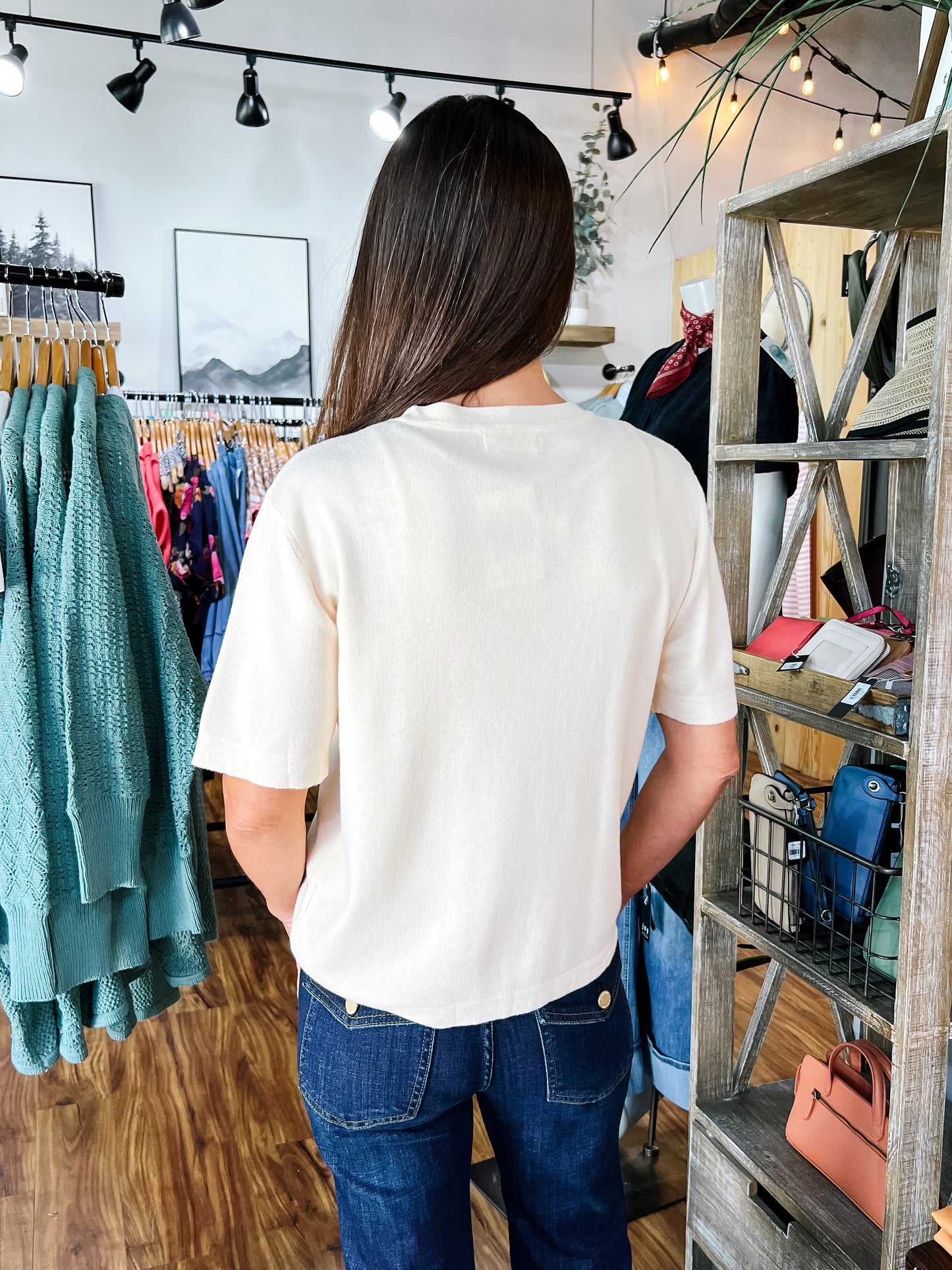 Peach Crewneck Short Sleeve Sweater