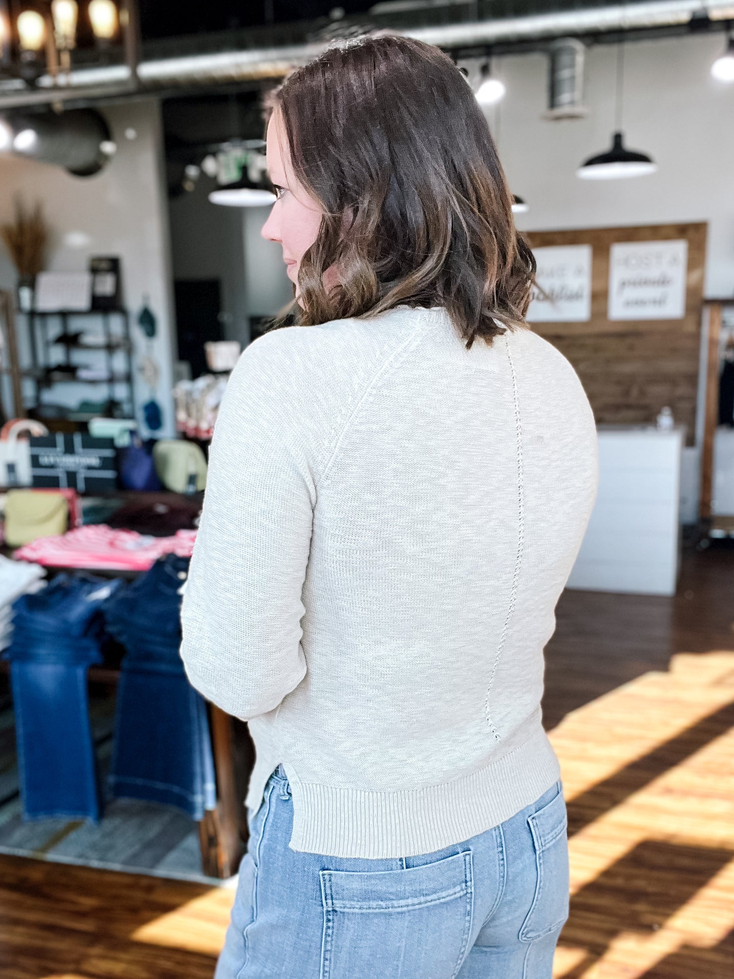 Natural 3/4 Sleeve Sweater