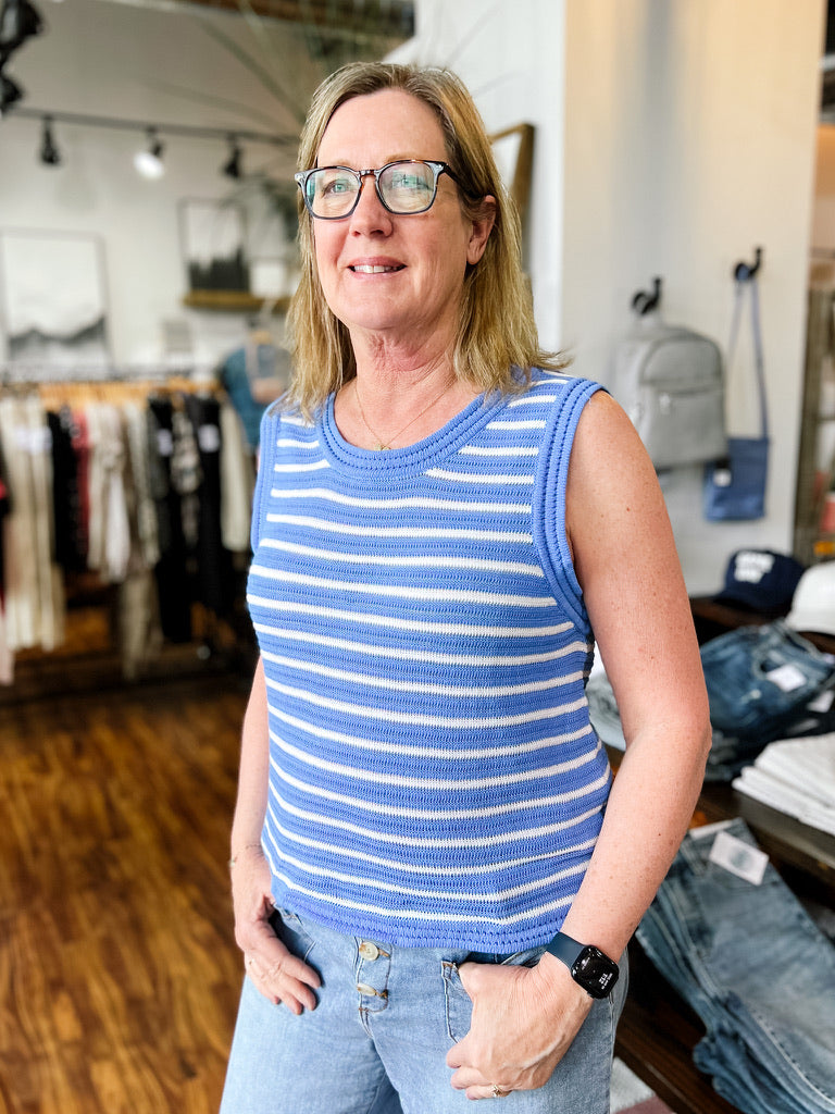 Royal Blue And White Sweater Tank