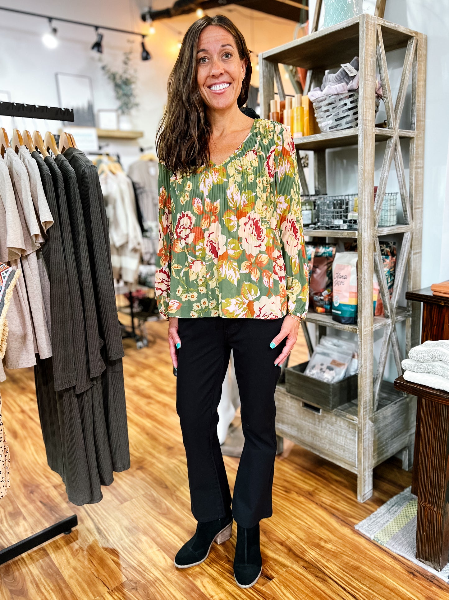 Green Floral Blouse