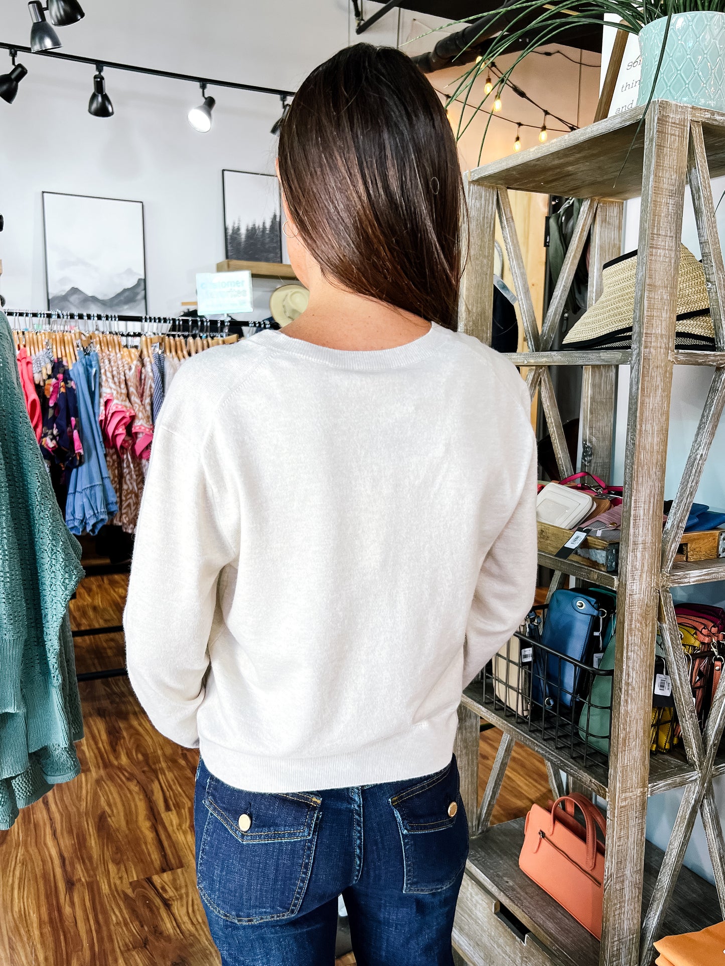 Heather Cream V-Neck Sweater