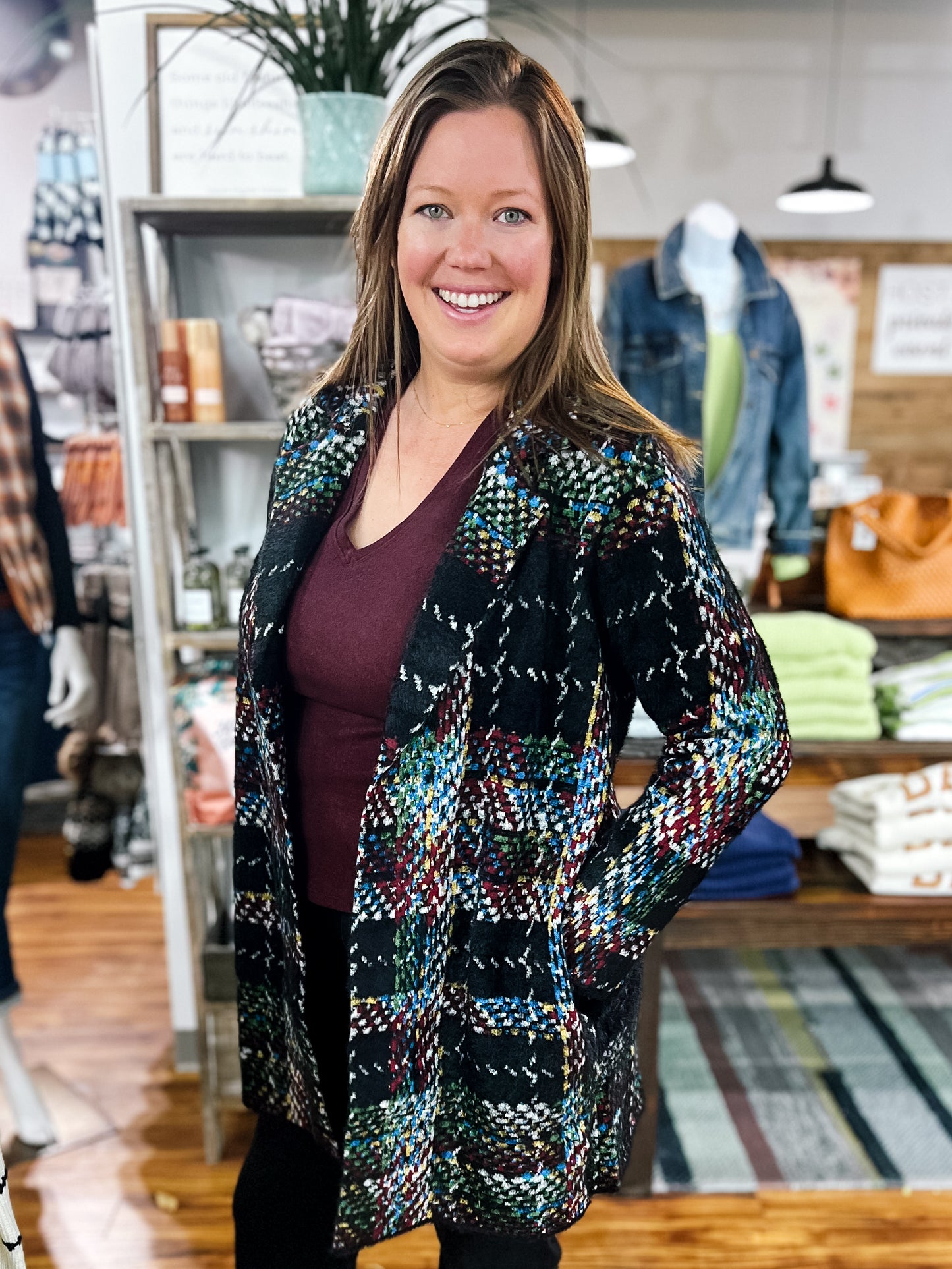 Black Multi Plaid Coatigan