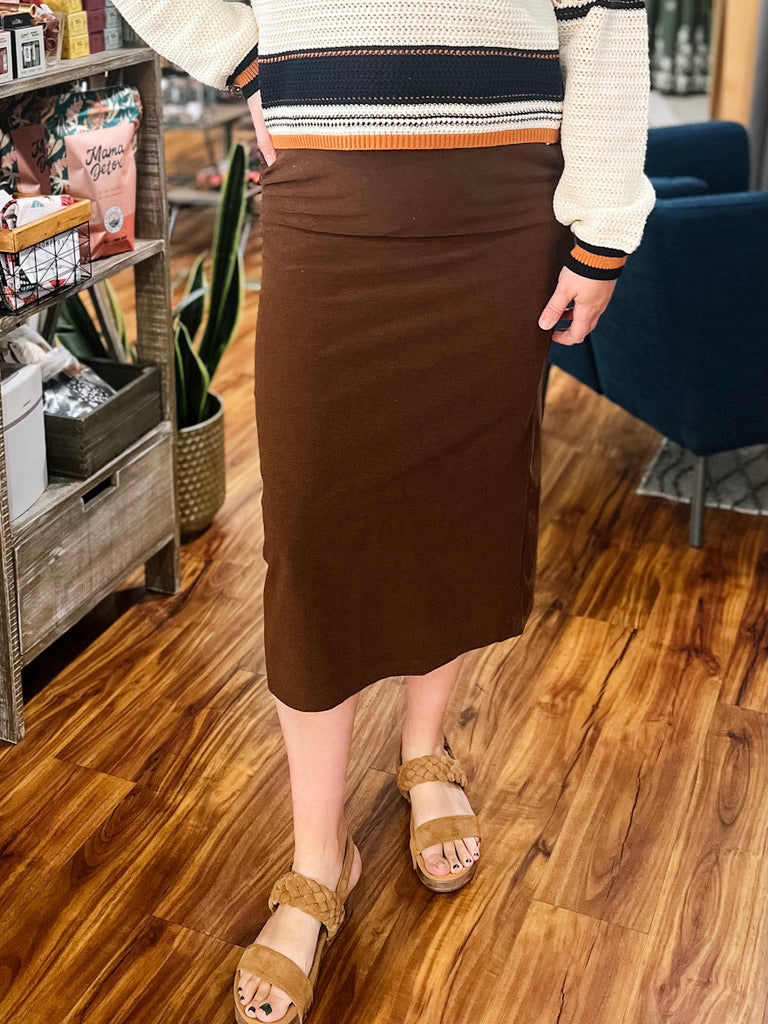 Brown Suede Midi Skirt