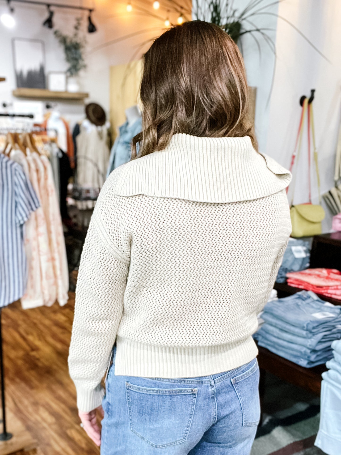 Beige Zipper Front Sweater