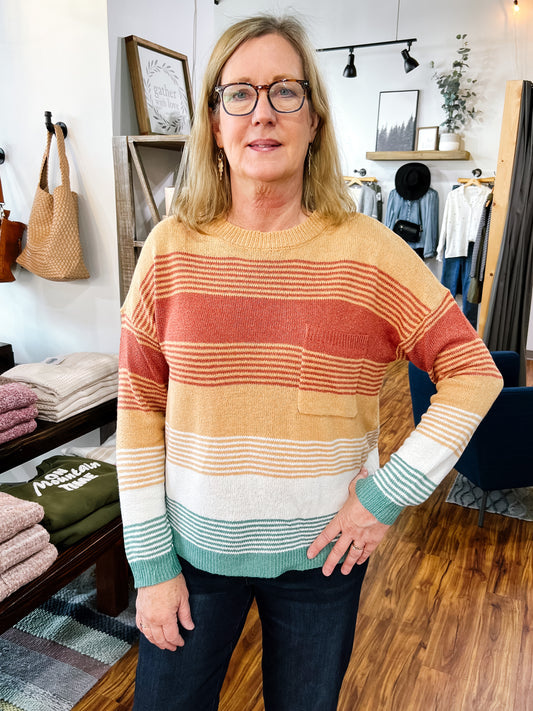 Camel, Rust, & Green Stripe Sweater