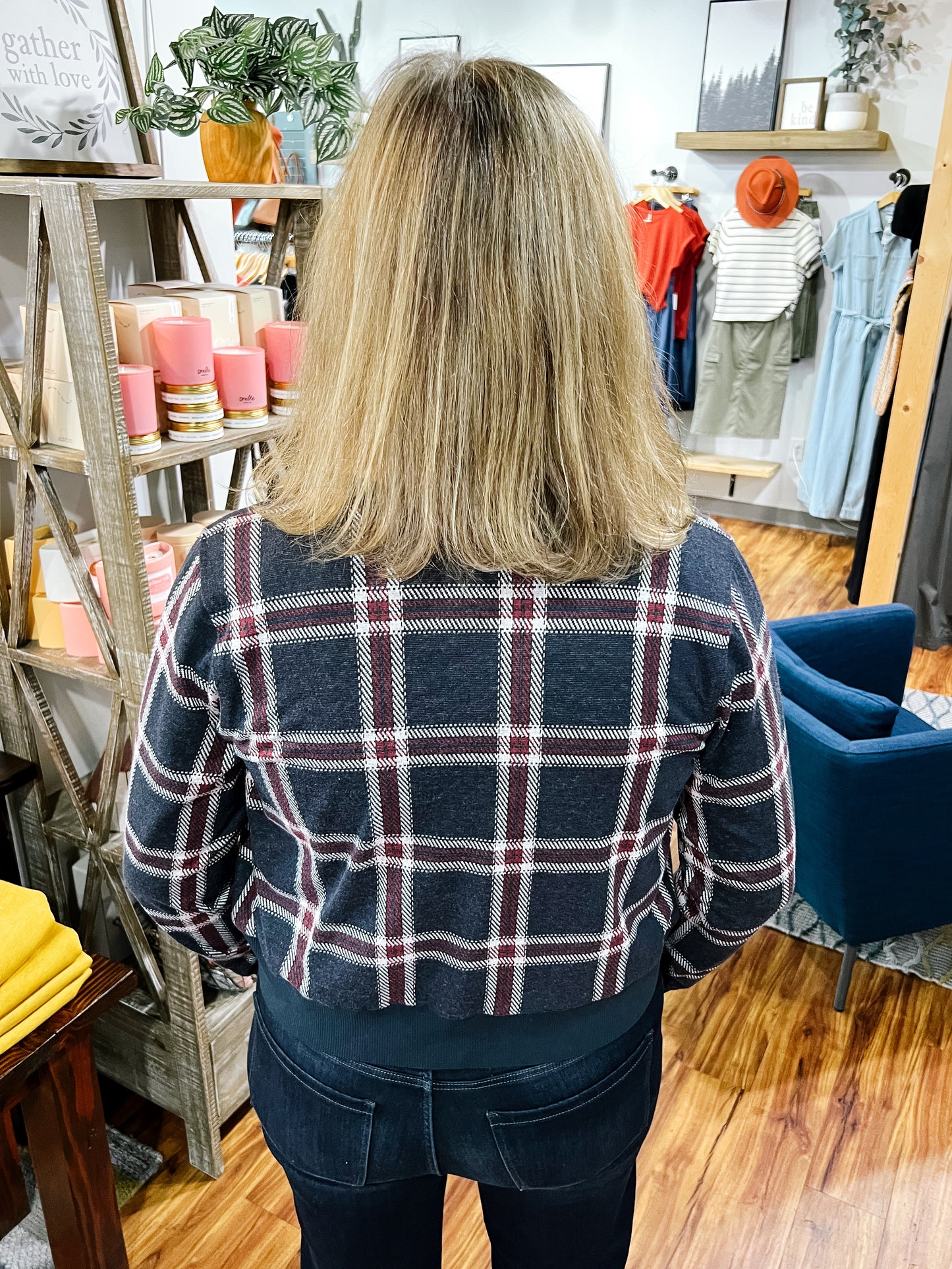 Navy & Red Plaid Cardigan