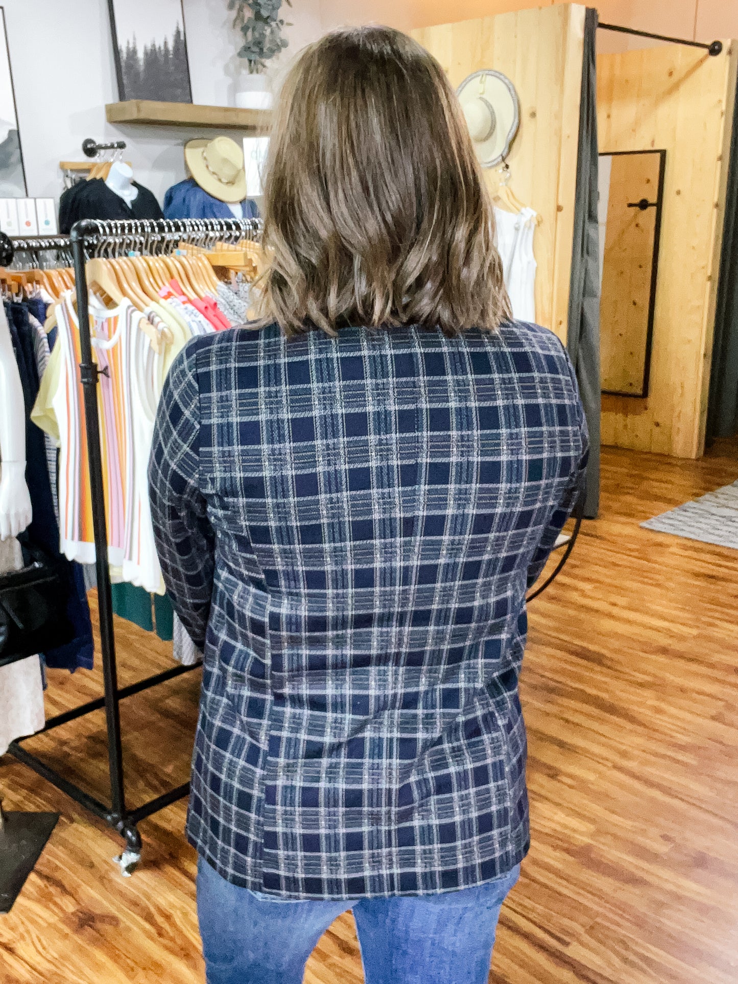 Navy Plaid Boyfriend Blazer