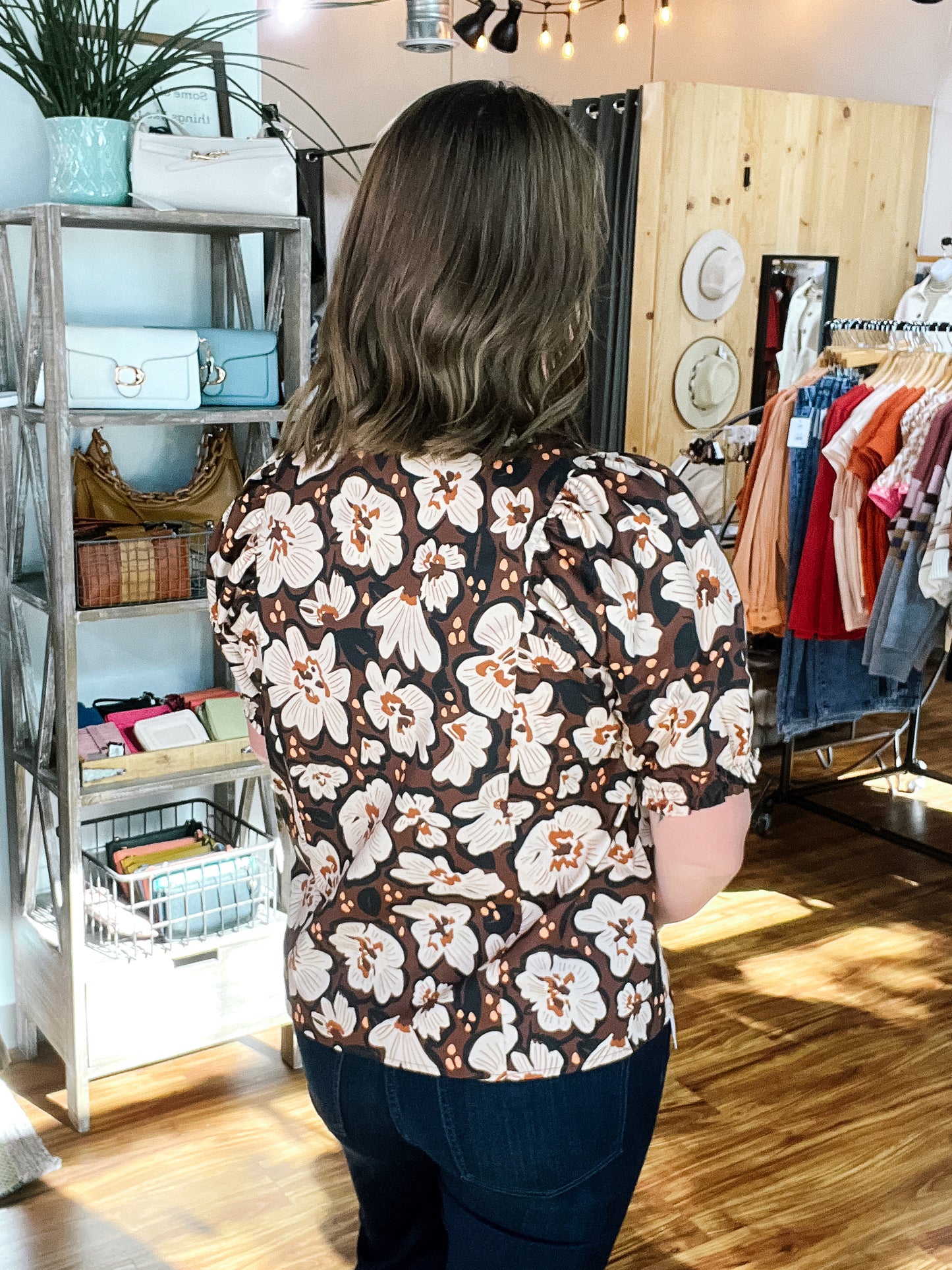 Brown Floral V-Neck Top