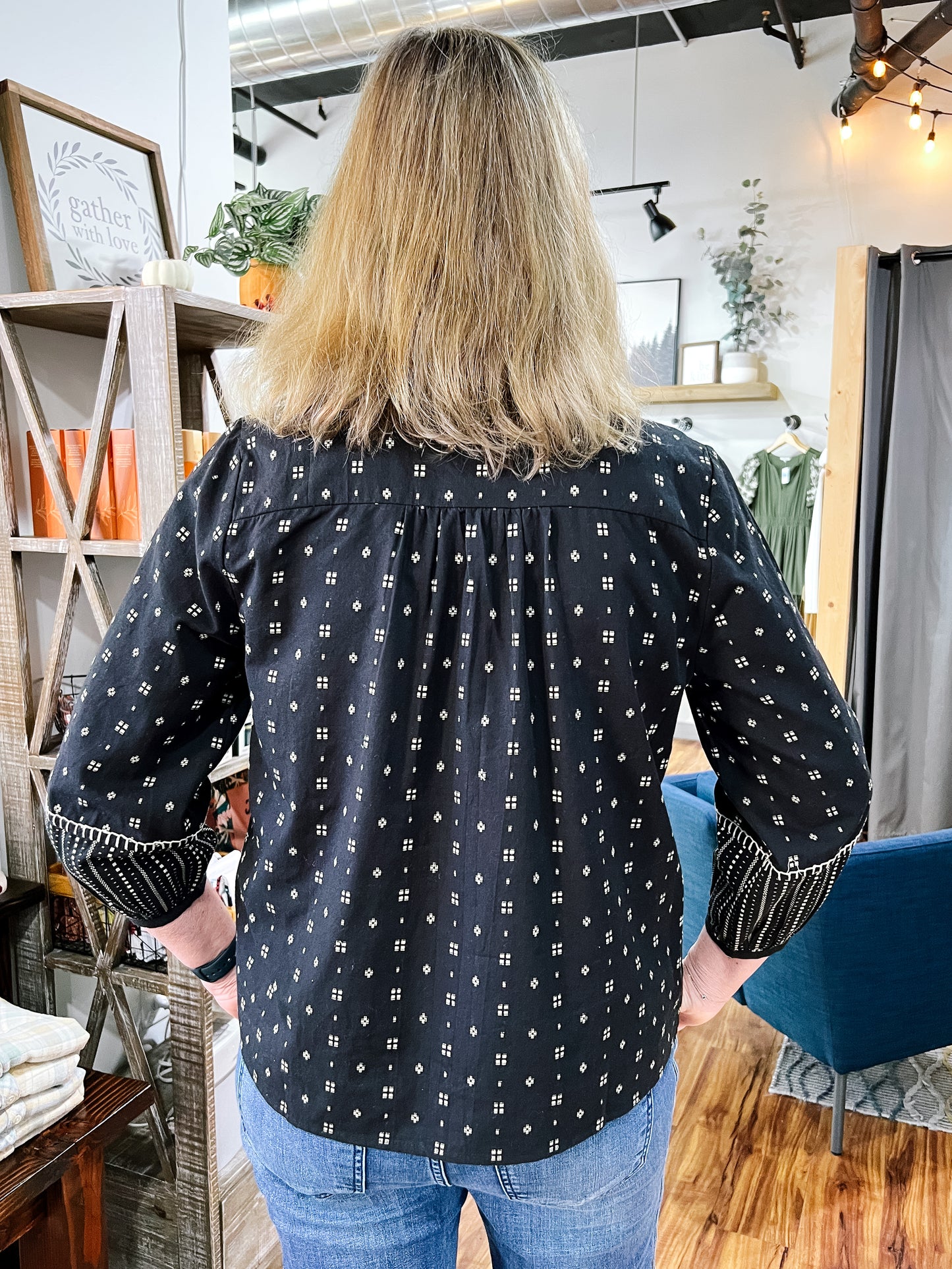 Black & Taupe Patterned Blouse