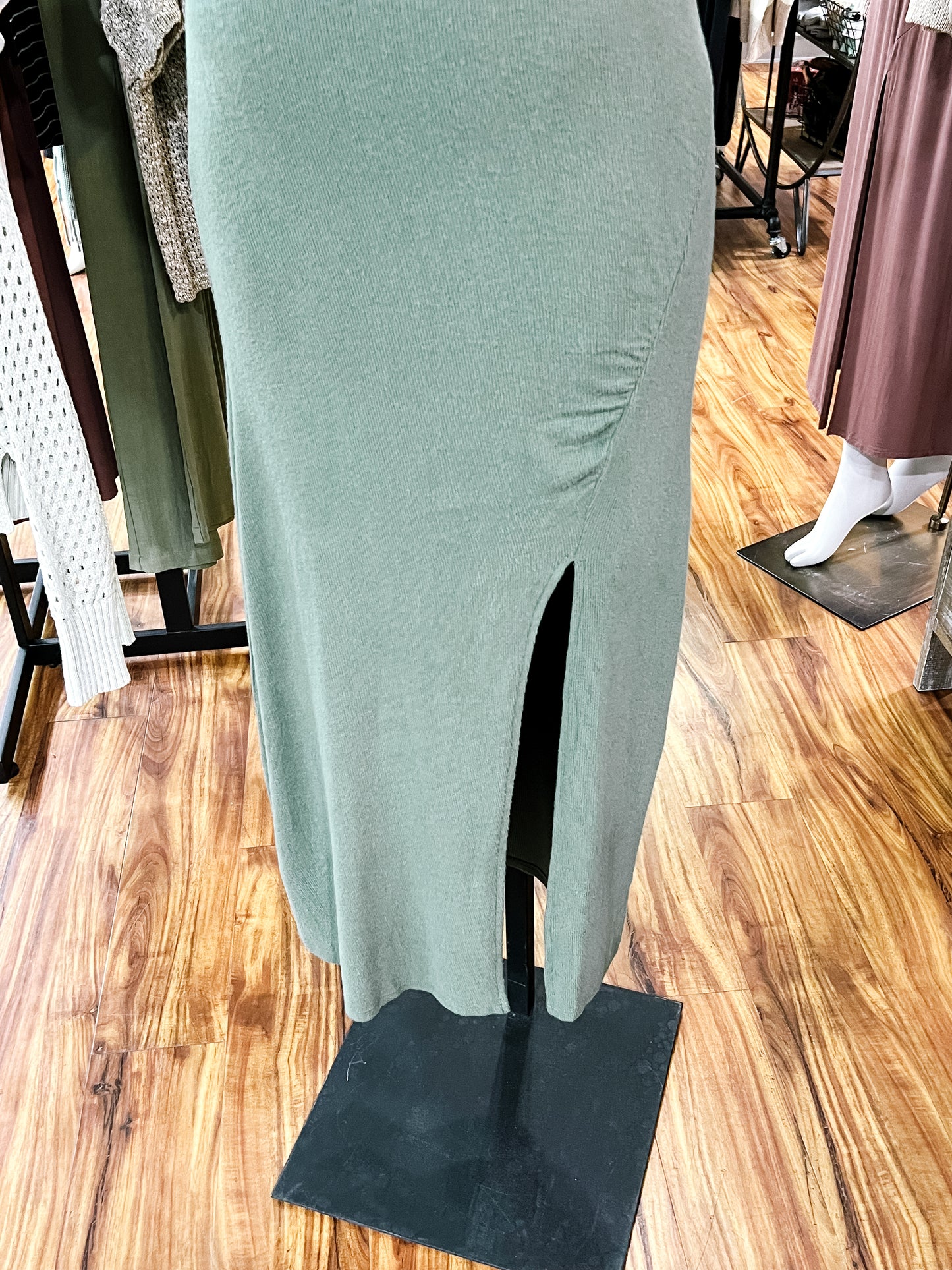 Army Green Midi Length Knit Dress