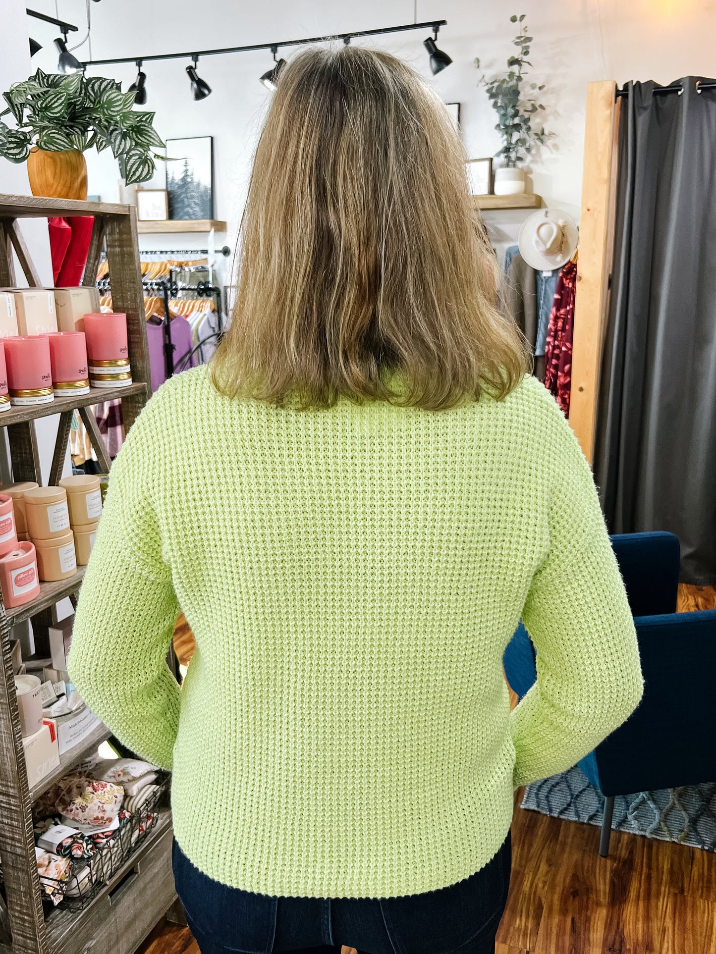 Lime Green V Neck Sweater