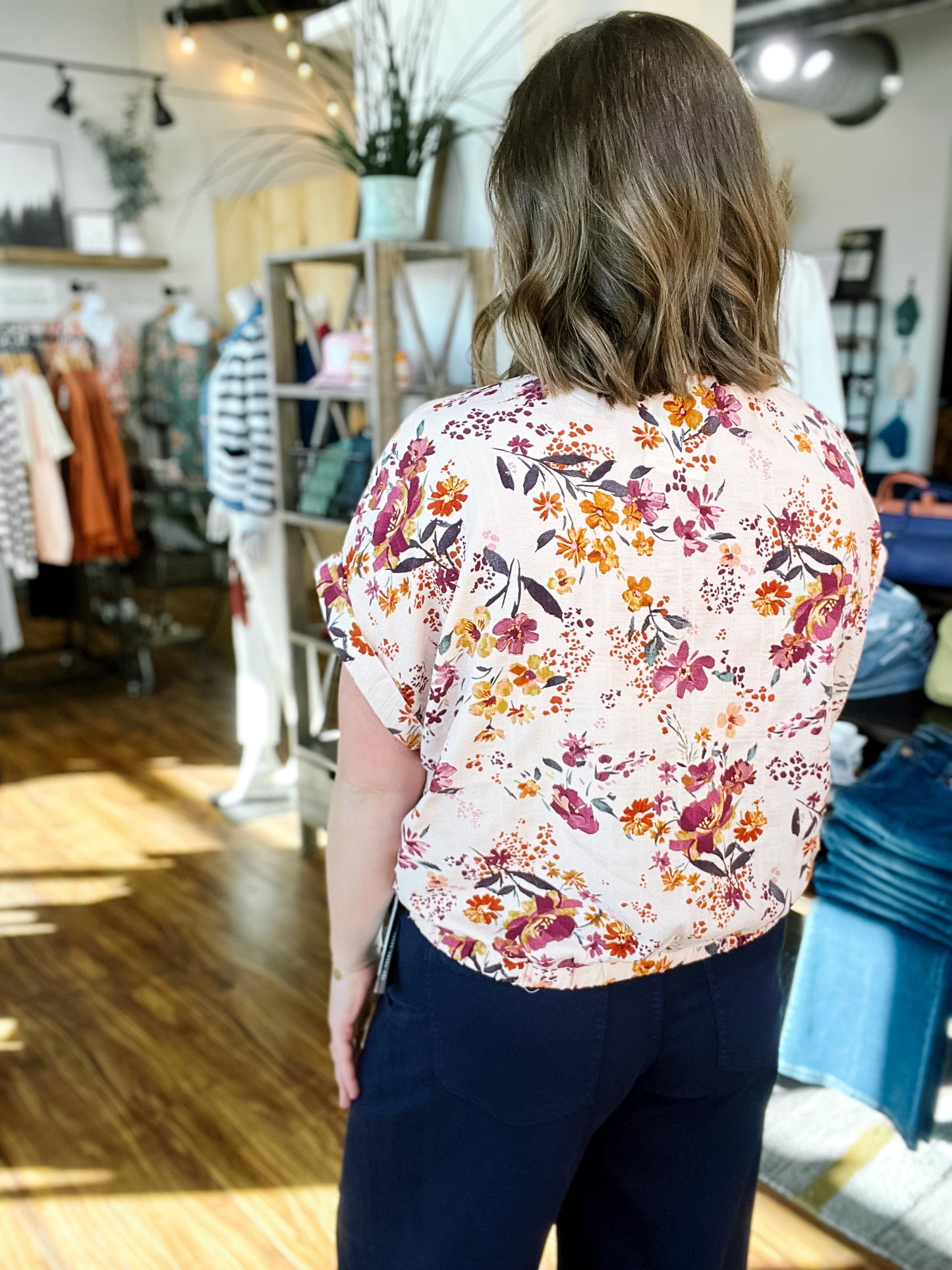 Almond Floral Dolman Twist Front Top