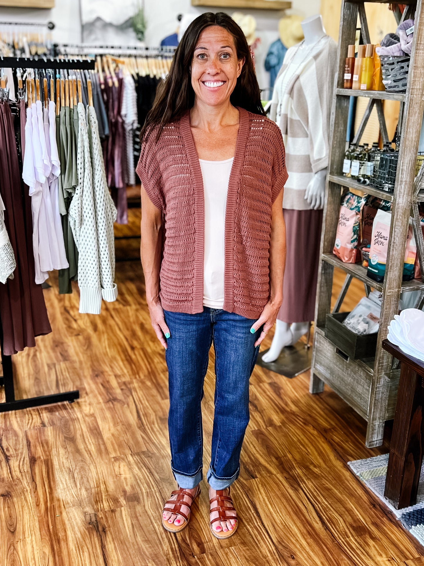 Brick Crochet Short Sleeve Cardigan