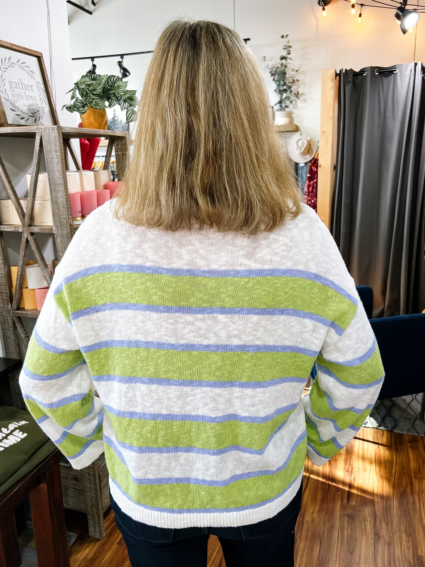 Chartreuse, Blue, & White Stripe Sweater