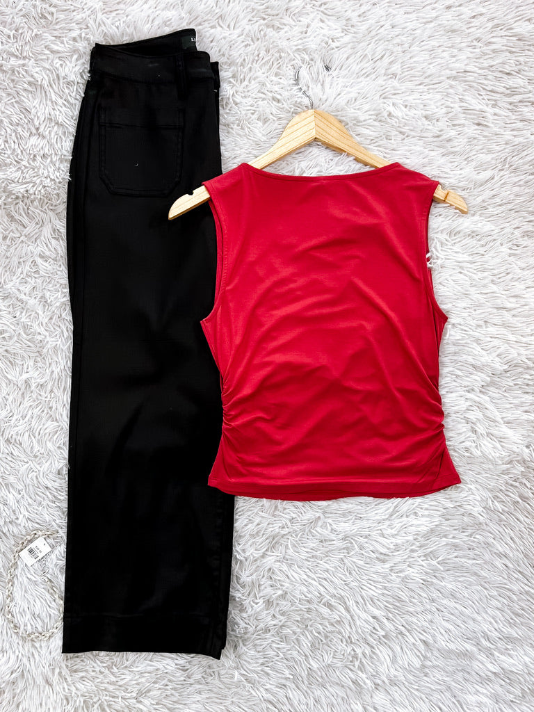 Red Sleeveless Blouse