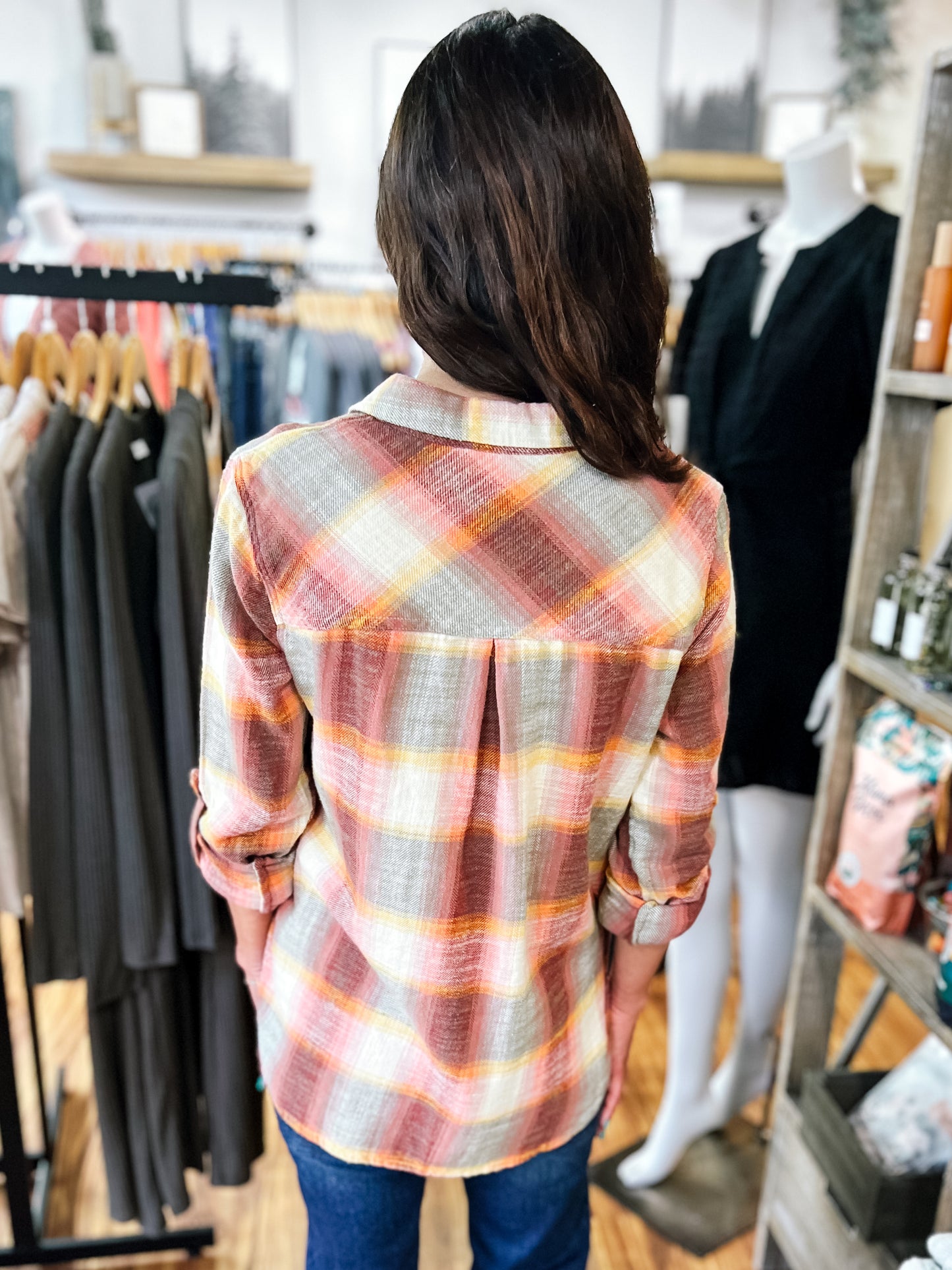 Red And Orange Plaid Flannel Shirt