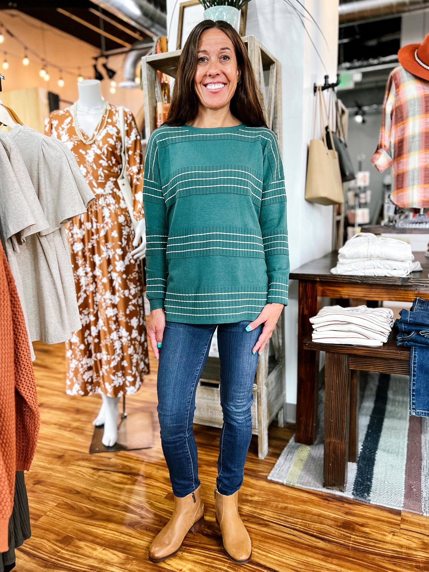 Jade Green Stripe Stitch Sweater
