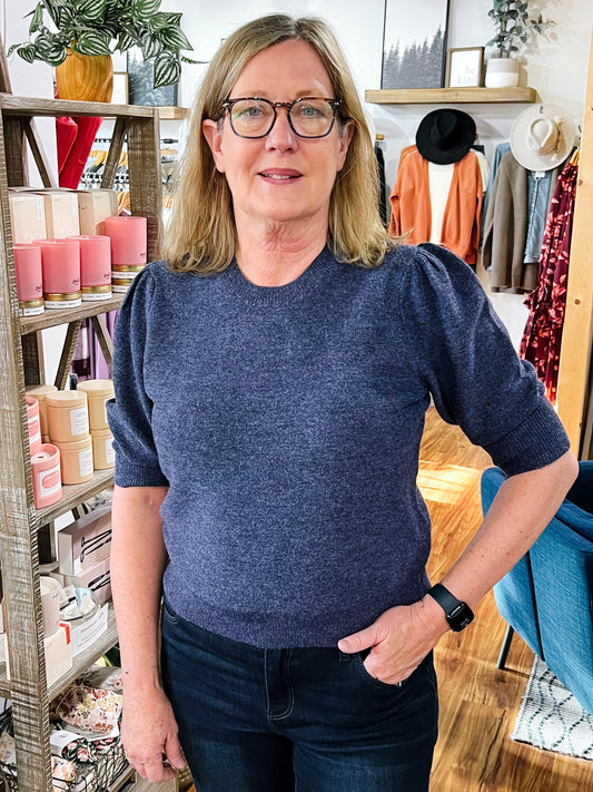 Blue Marbled Short Sleeve Sweater