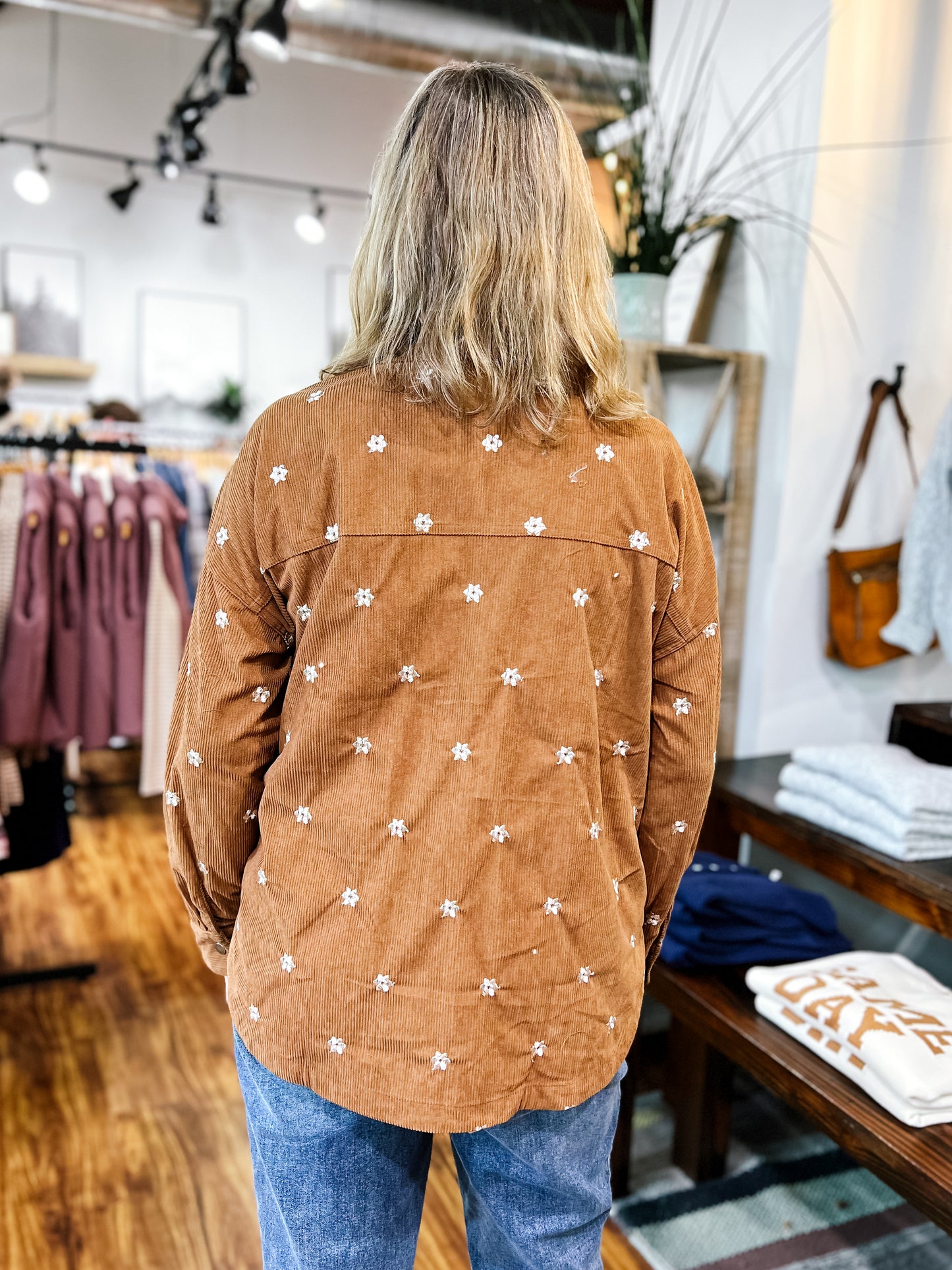 Chocolate Brown Flower Corduroy Shirt