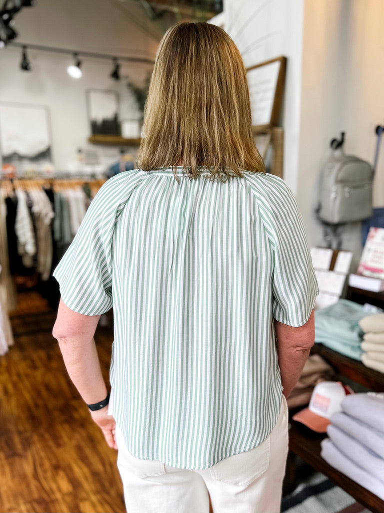 Sage Green Striped Top