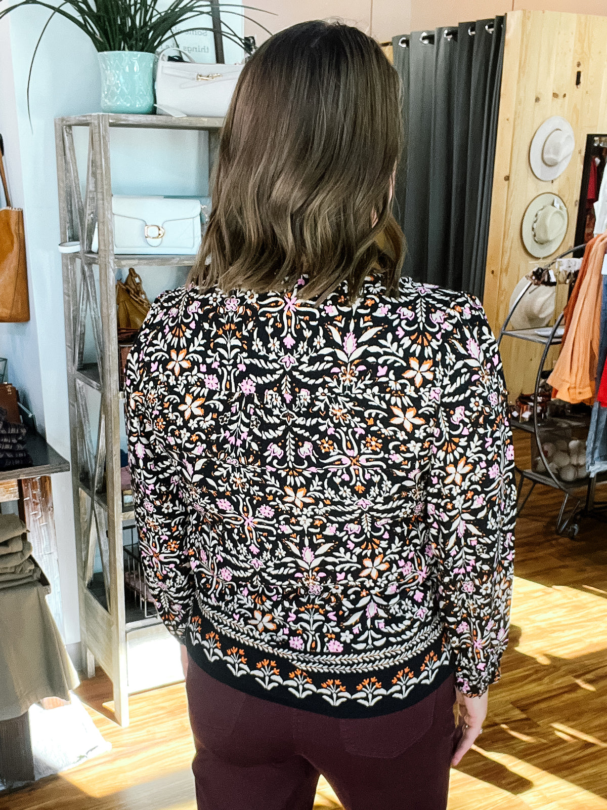 Black Floral Long Sleeve Blouse
