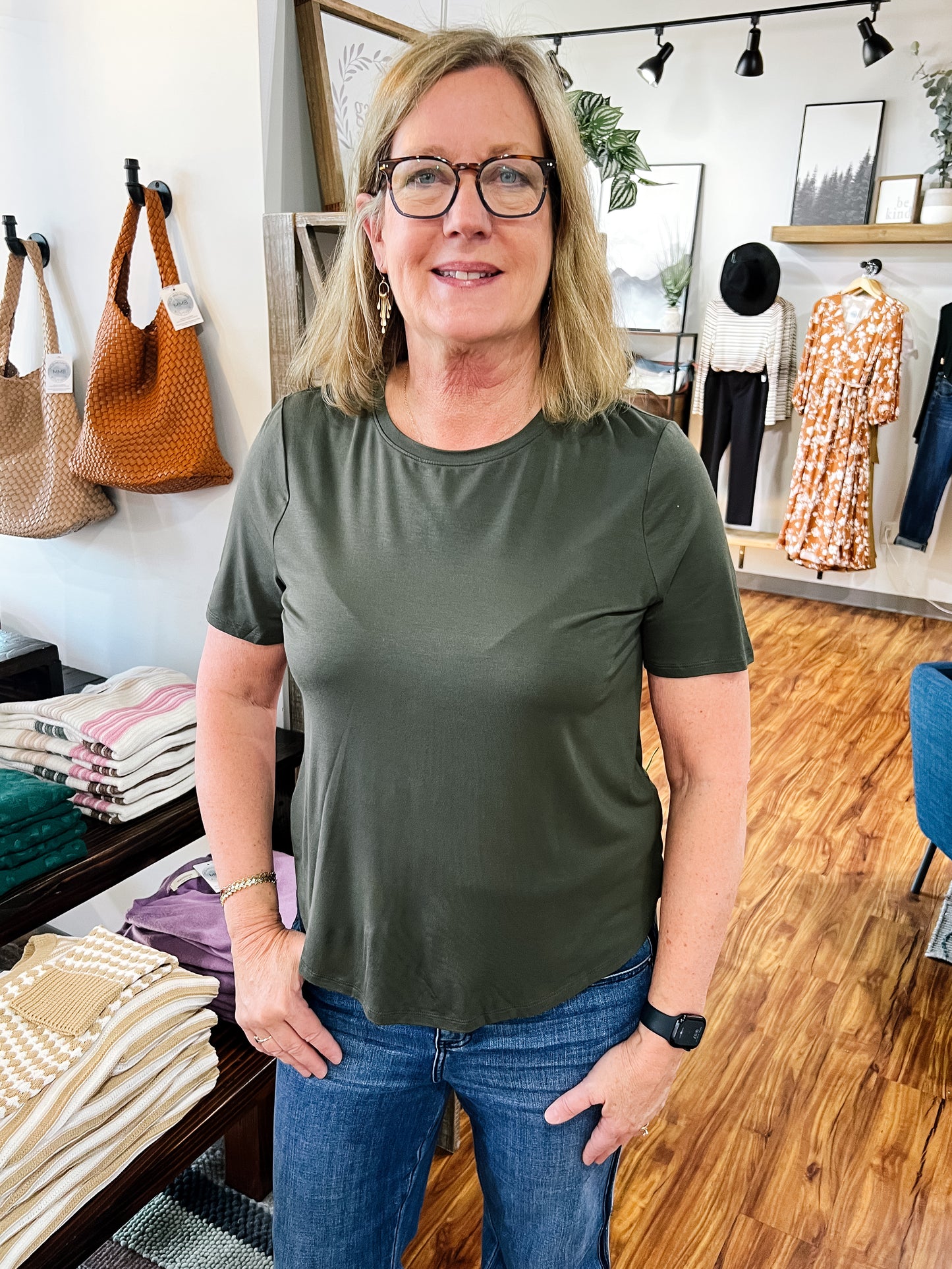 Pine Green Short Sleeve Top