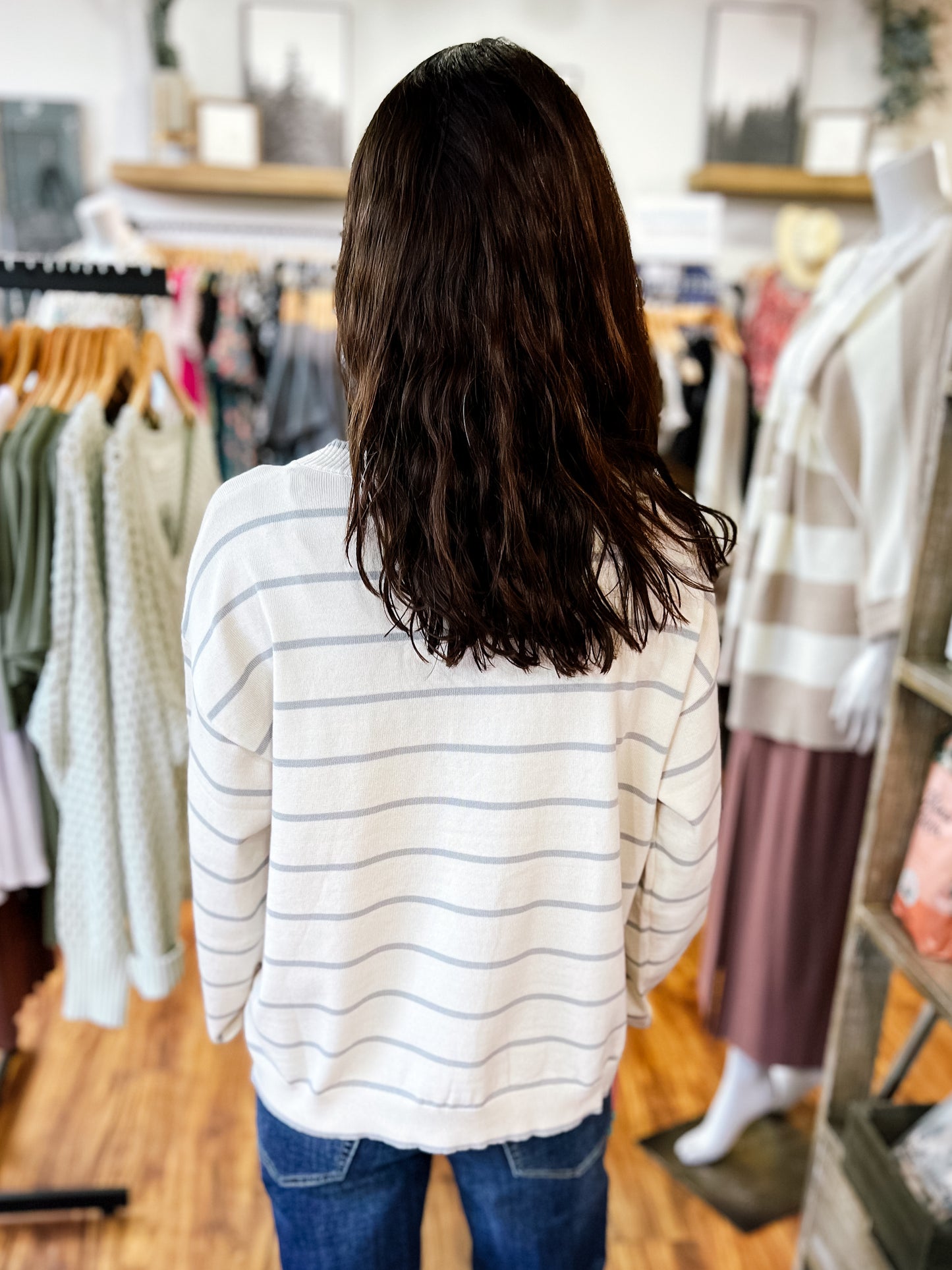 Cream & Mint Green Long Sleeve Sweater