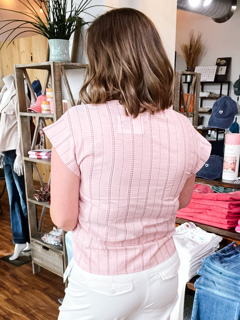 Pink Multi Stripe Popover Top