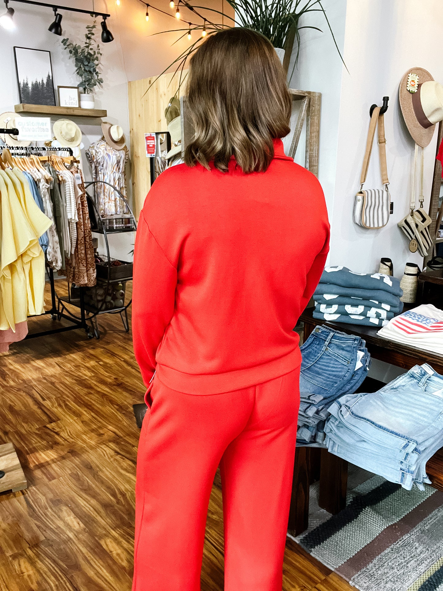 Red Half Zip Popover Top