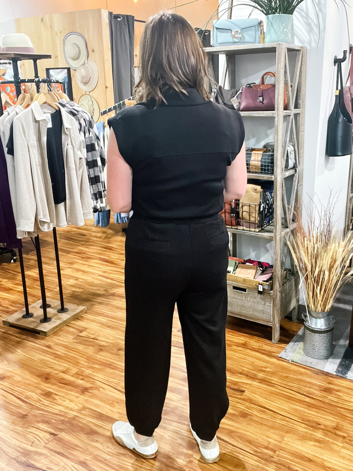 Black Half-Zip Jogger Jumpsuit