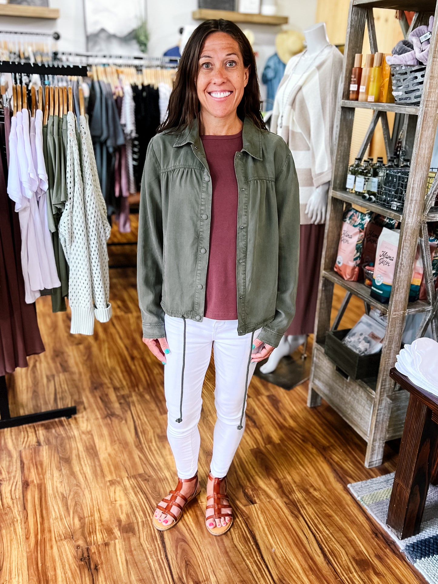 Olive Lightweight Drawstring Jacket