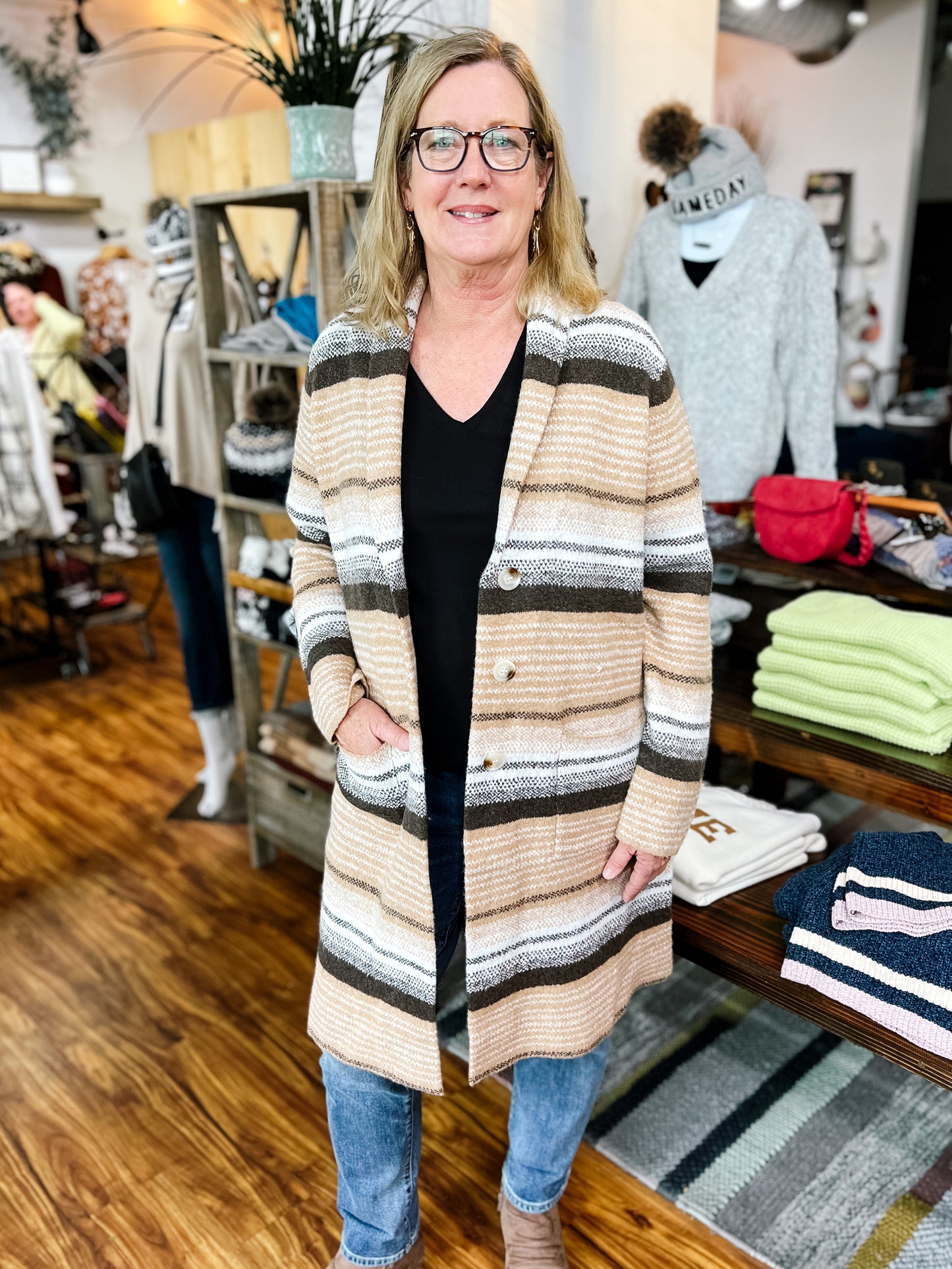 Tan Cozy Stripe Coatigan